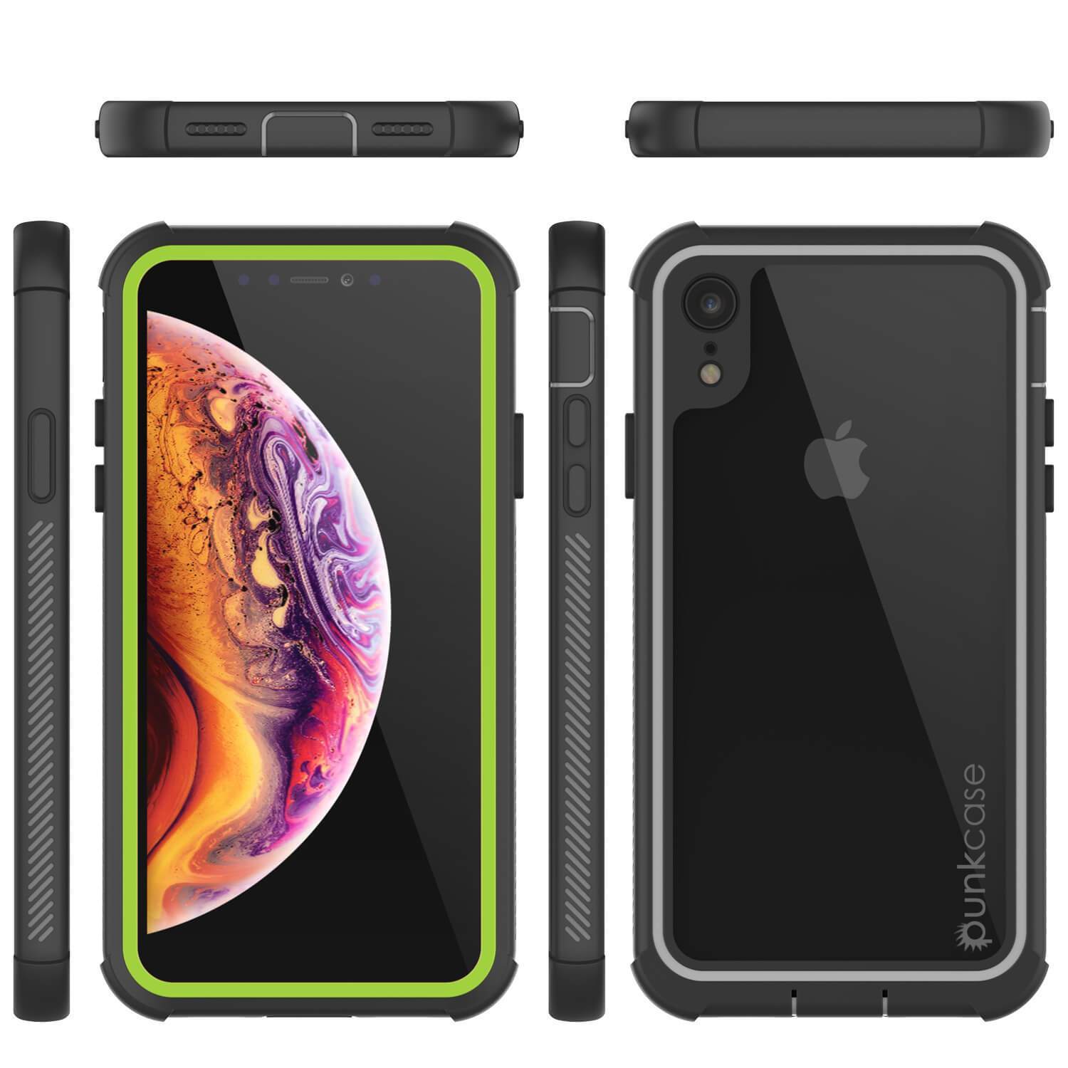Capinha PunkCase para iPhone XR, [Série Spartan] Capinha resistente, robusta e transparente com protetor de tela [Luz Verde]