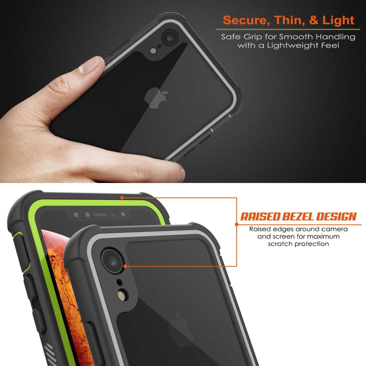 Capinha PunkCase para iPhone XR, [Série Spartan] Capinha resistente, robusta e transparente com protetor de tela [Luz Verde]