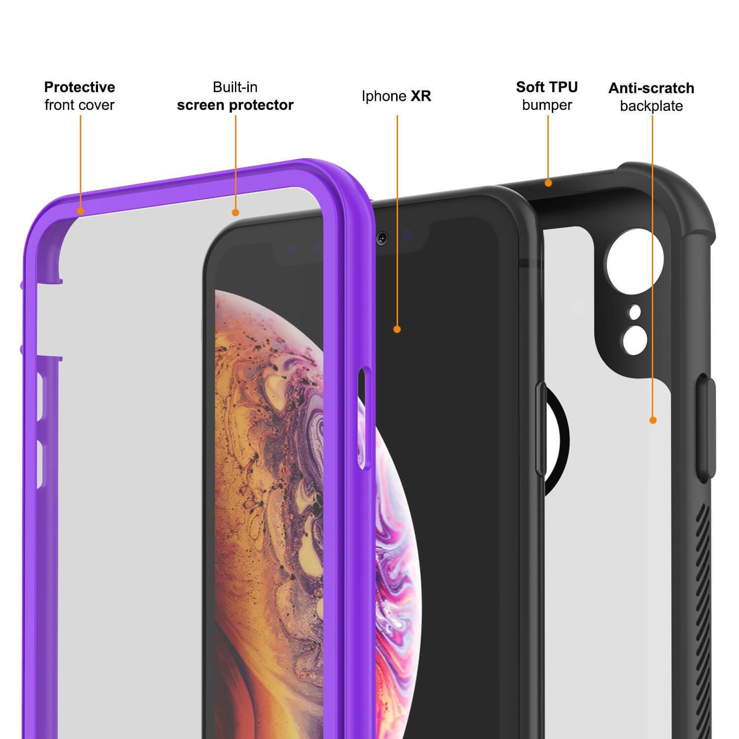 Capinha PunkCase para iPhone XR, [Série Spartan] Capinha resistente, robusta e transparente com protetor de tela [Roxa]