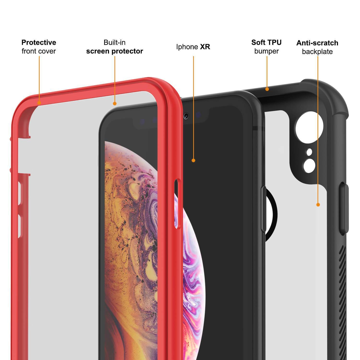 Capinha PunkCase para iPhone XR, [Série Spartan] Capinha resistente, robusta e transparente com protetor de tela [Vermelho]