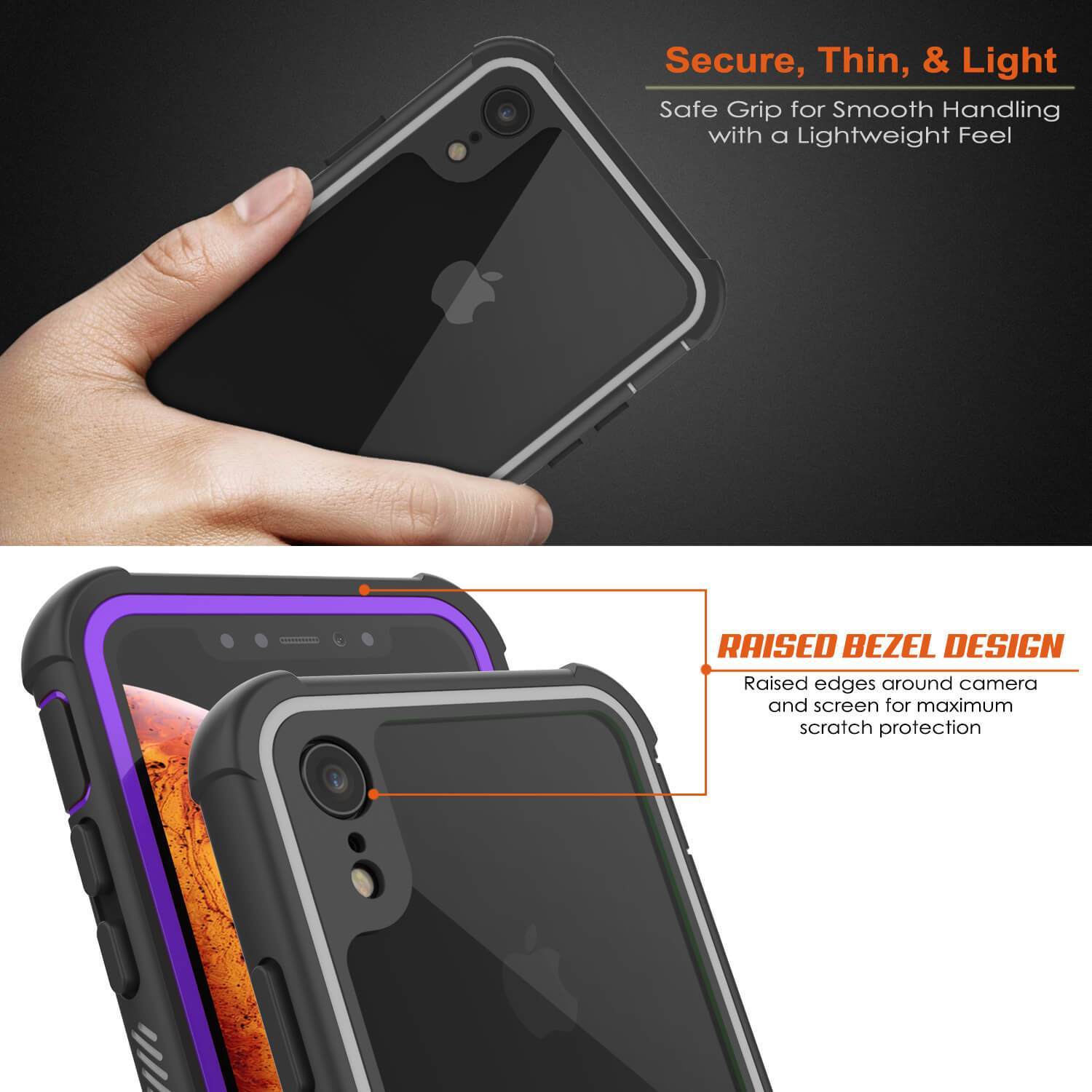 Capinha PunkCase para iPhone XR, [Série Spartan] Capinha resistente, robusta e transparente com protetor de tela [Roxa]