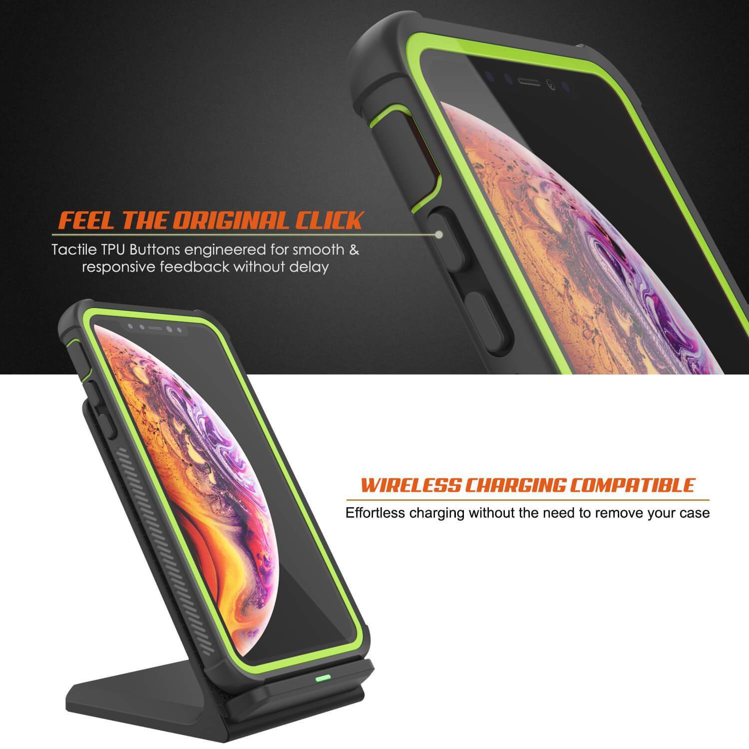 Capinha PunkCase para iPhone XR, [Série Spartan] Capinha resistente, robusta e transparente com protetor de tela [Luz Verde]