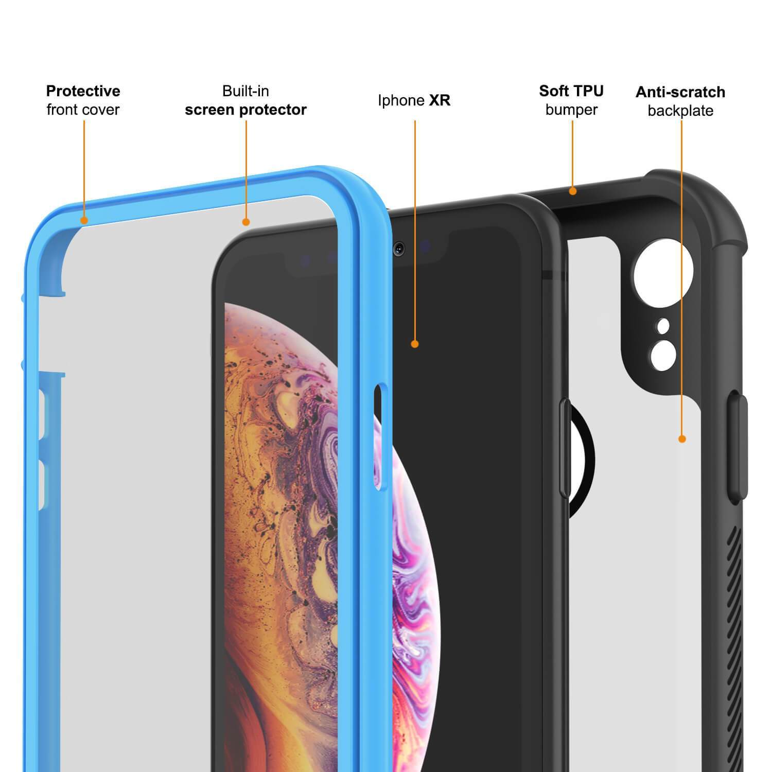 Capinha PunkCase para iPhone XR, [Série Spartan] Capinha resistente, robusta e transparente com protetor de tela [Azul Claro]