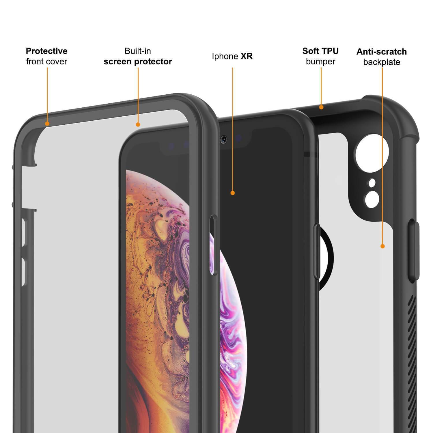 Capinha PunkCase para iPhone XR, [Série Spartan] Capinha resistente, robusta e transparente com protetor de tela [Preto]