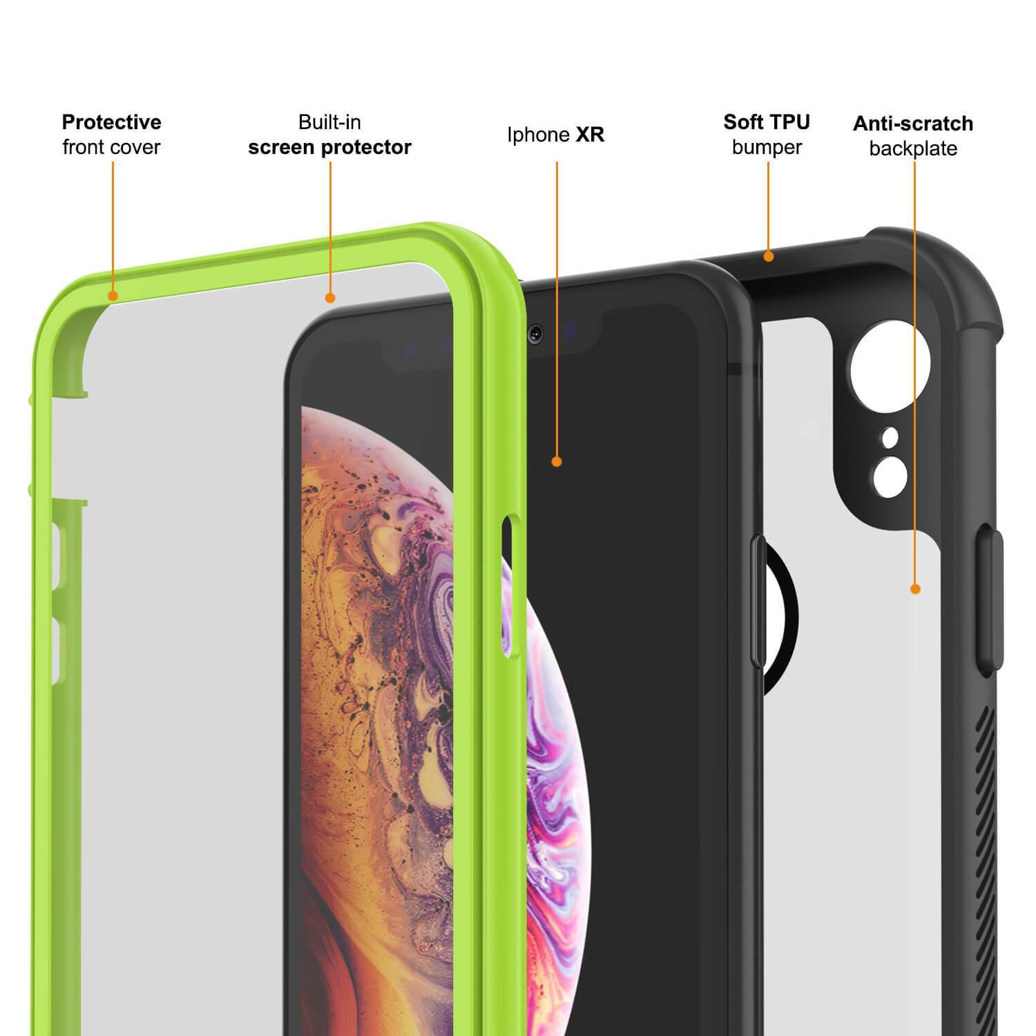 Capinha PunkCase para iPhone XR, [Série Spartan] Capinha resistente, robusta e transparente com protetor de tela [Luz Verde]