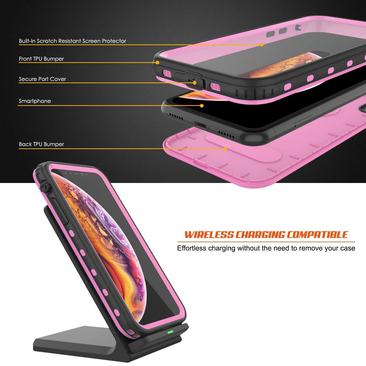 Capa à prova d'água para iPhone XR, Punkcase [Série KickStud] Capa de armadura [Rosa]