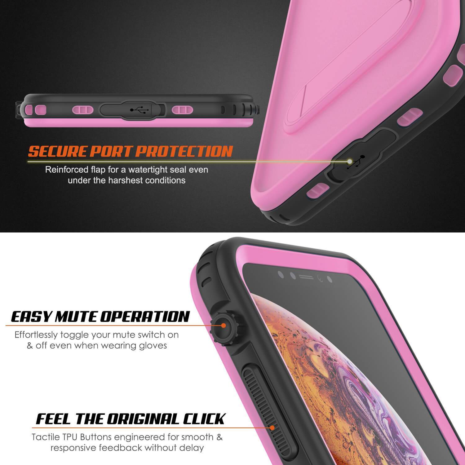 Capa à prova d'água para iPhone XR, Punkcase [Série KickStud] Capa de armadura [Rosa]