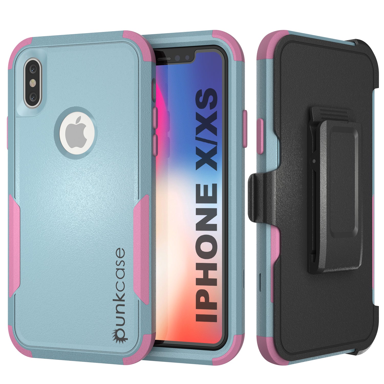 Punkcase para iPhone X Case Clip de Cinto Multicamadas [Série Patron] [Mint-Pink]