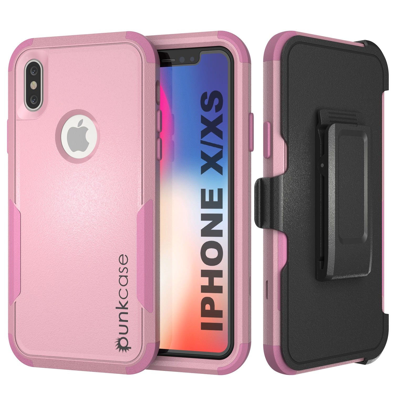 Capa de Holster de Multicamada com Clipe de Cinto para iPhone XS da Punkcase [Série Patron] [Cor-de-rosa]