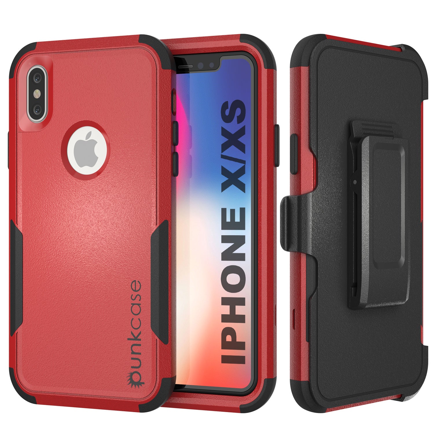 Capa de cinto multilayer Holster Punkcase para iPhone XS [Série Patron] [Vermelho-Preto]