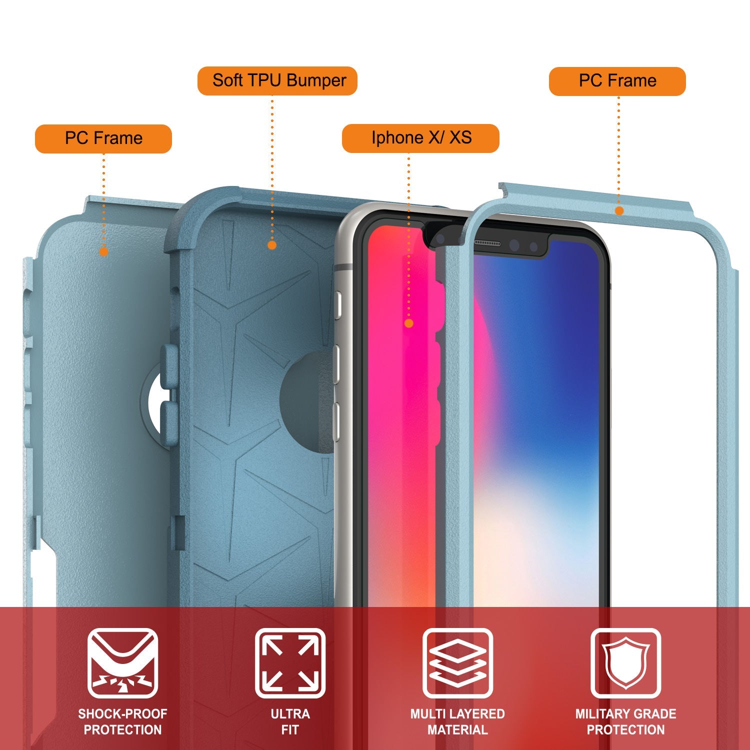 Punkcase for iPhone XS Belt Clip Multilayer Holster Case [Patron Series] [Mint] (Color in image: Mint-Pink)
