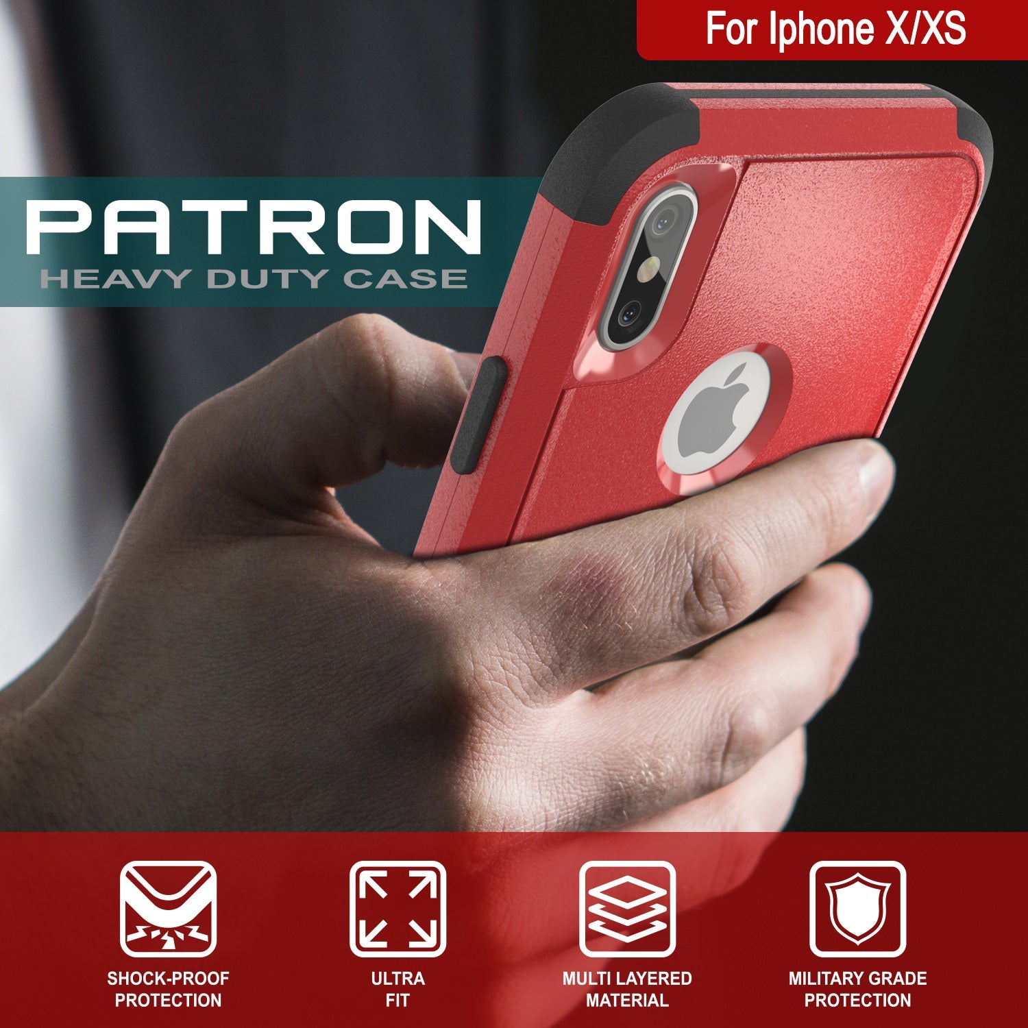 Punkcase for iPhone XS Belt Clip Multilayer Holster Case [Patron Series] [Red-Black] (Color in image: Black)