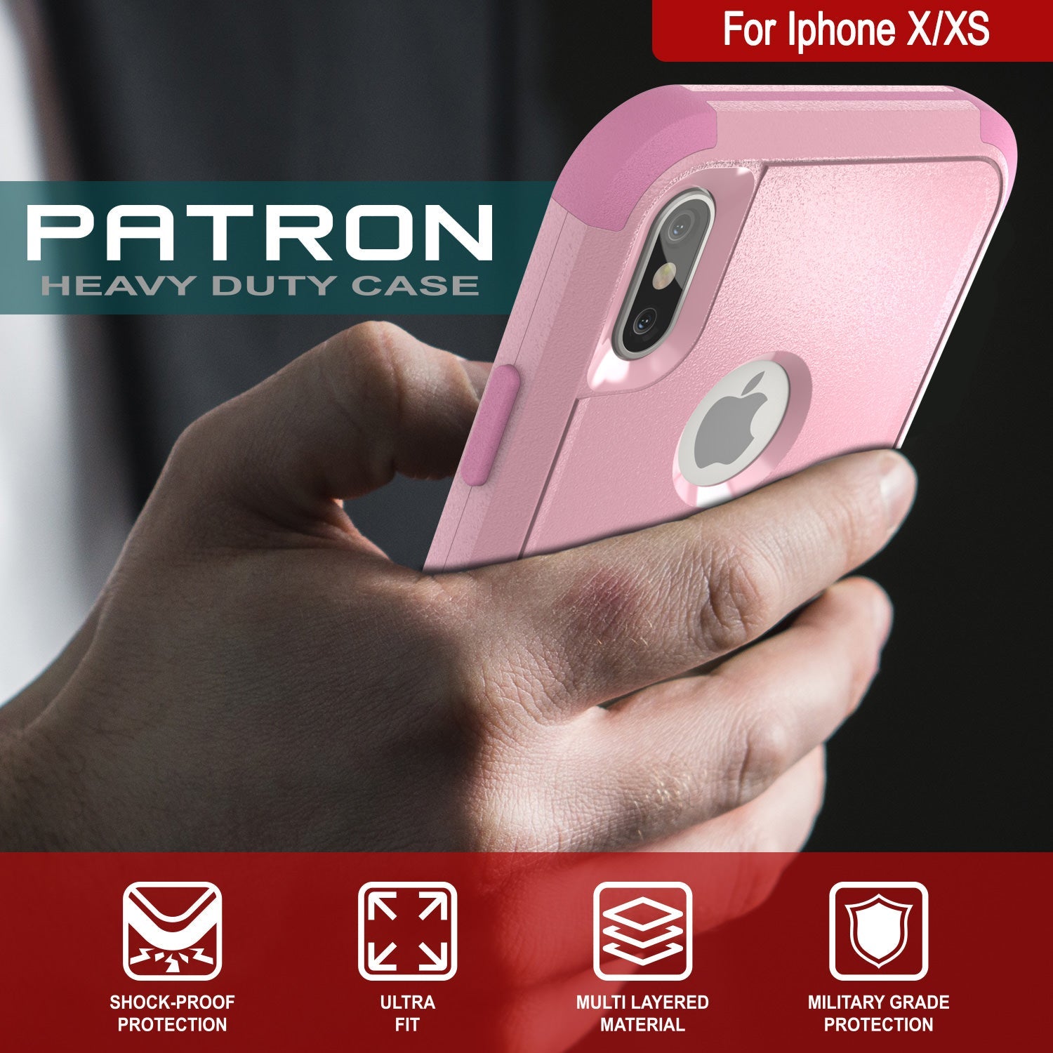 Punkcase for iPhone XS Belt Clip Multilayer Holster Case [Patron Series] [Pink] (Color in image: Red-Black)