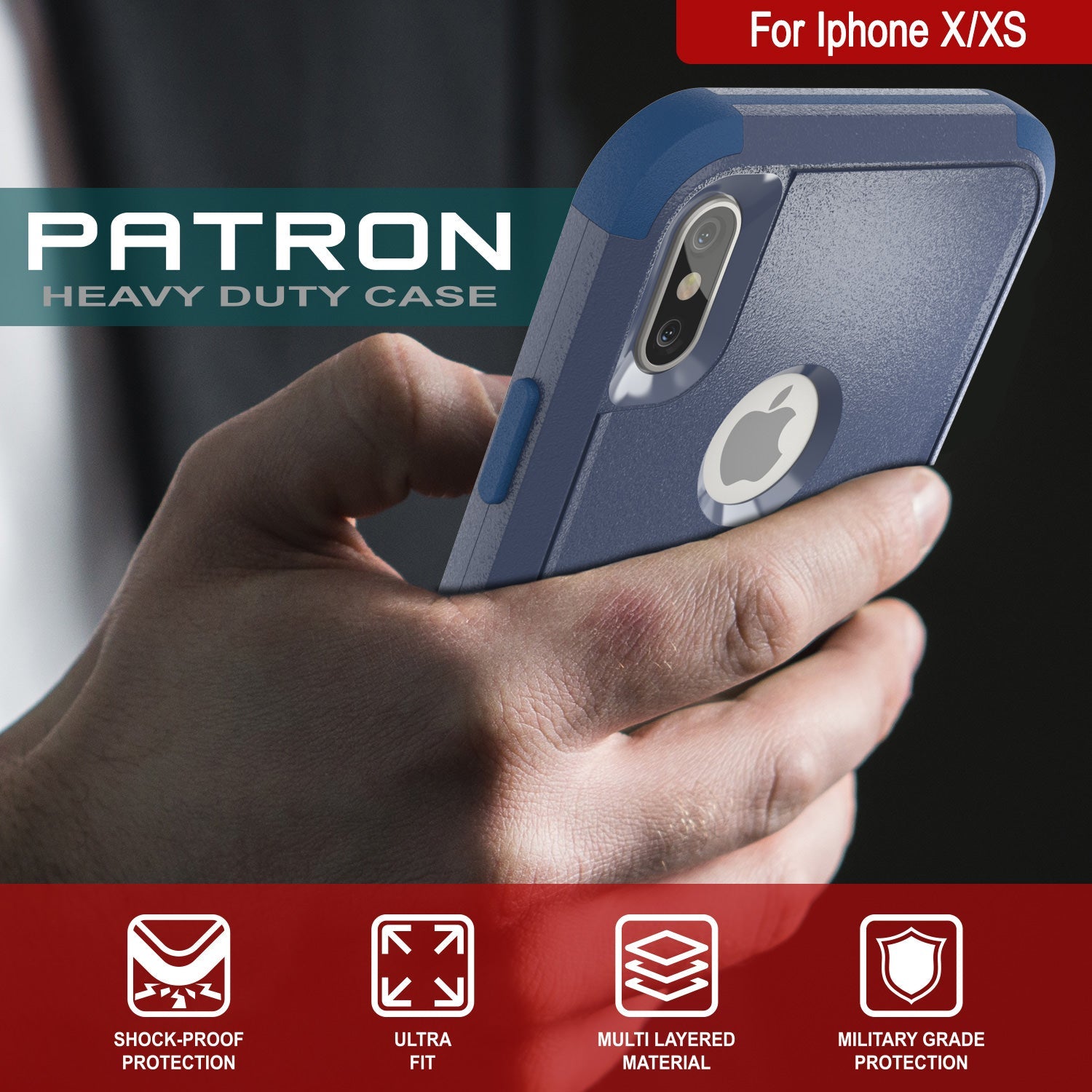 Punkcase for iPhone XS Belt Clip Multilayer Holster Case [Patron Series] [Navy] (Color in image: Red-Black)