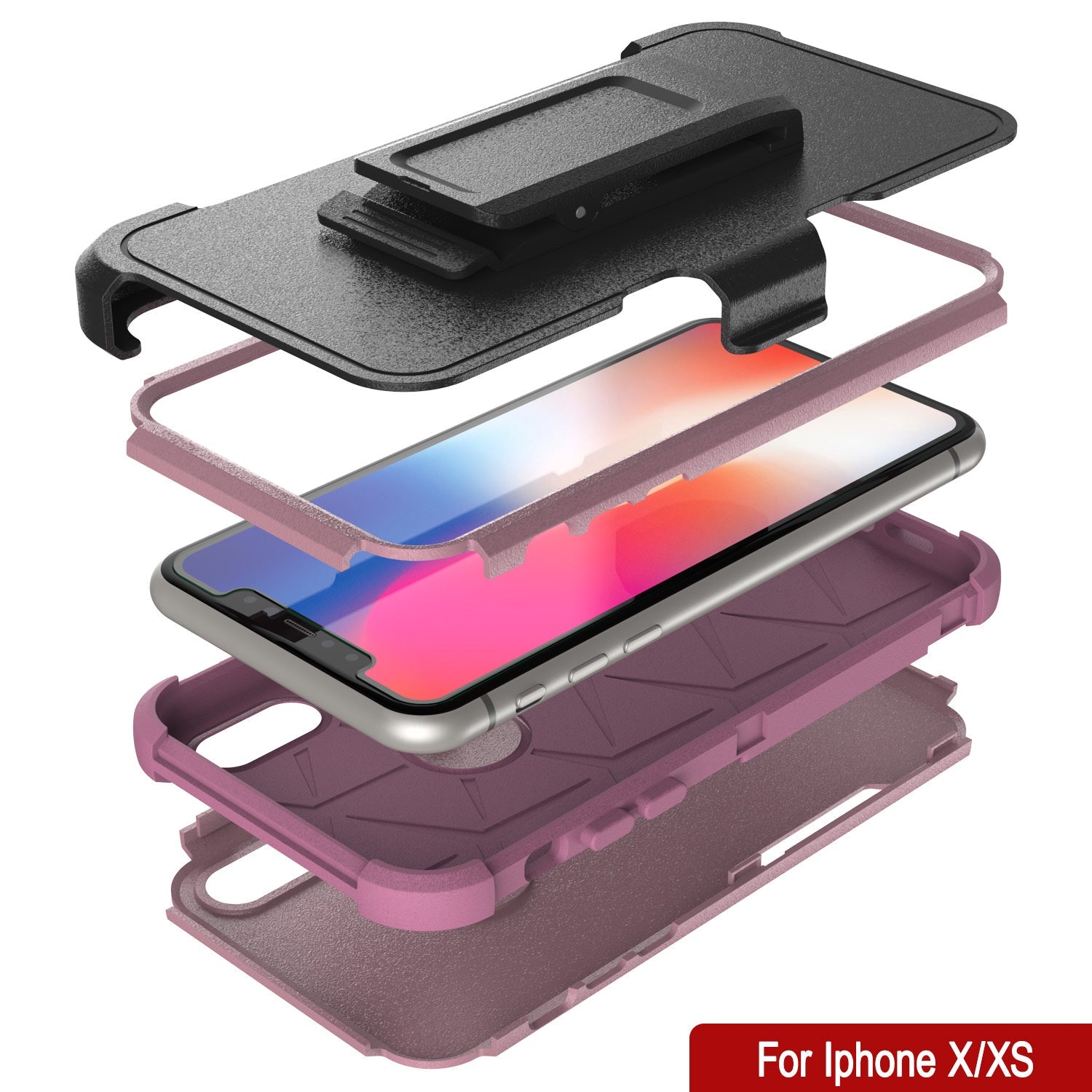 Punkcase for iPhone X Belt Clip Multilayer Holster Case [Patron Series] [Pink]