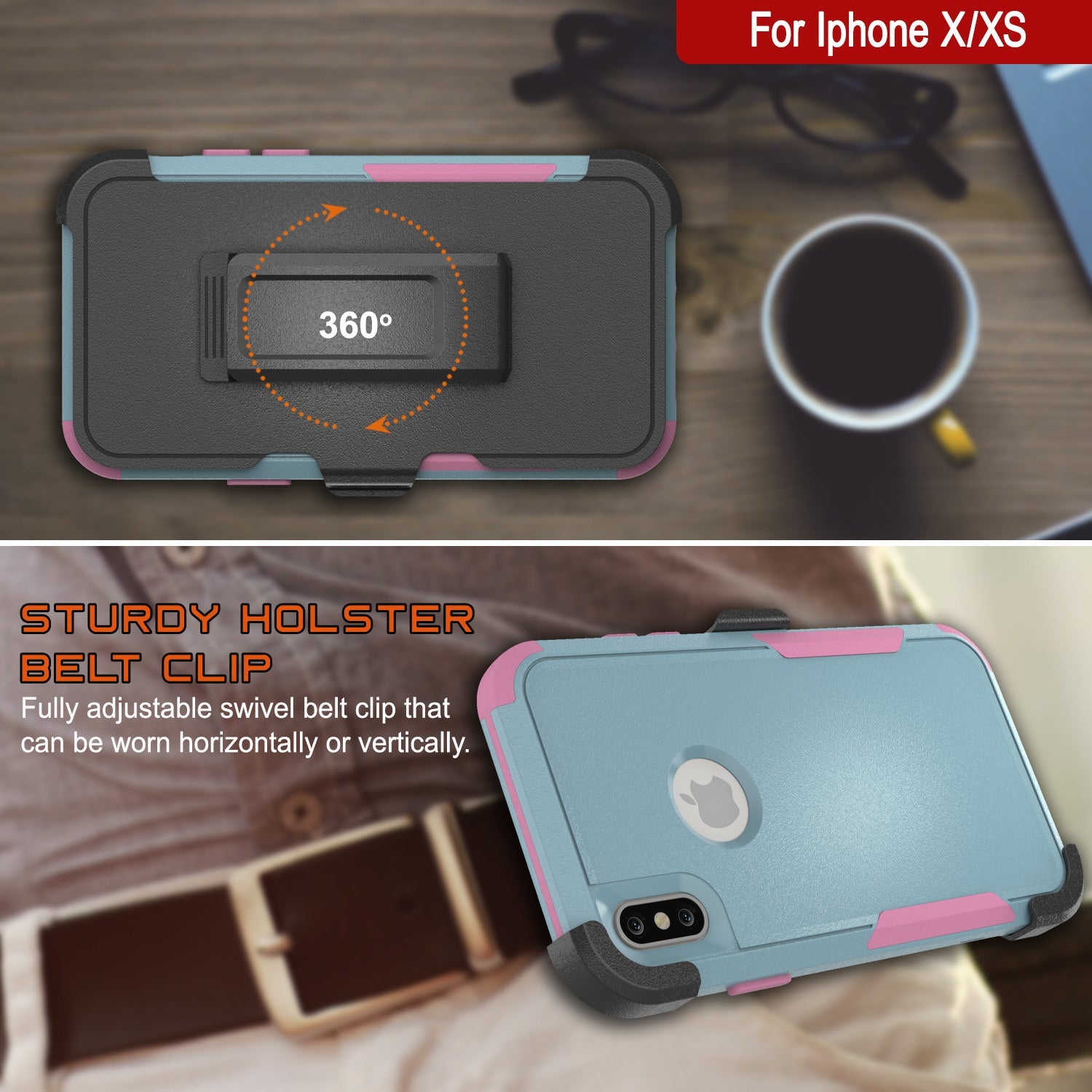 Punkcase for iPhone X Belt Clip Multilayer Holster Case [Patron Series] [Mint-Pink]