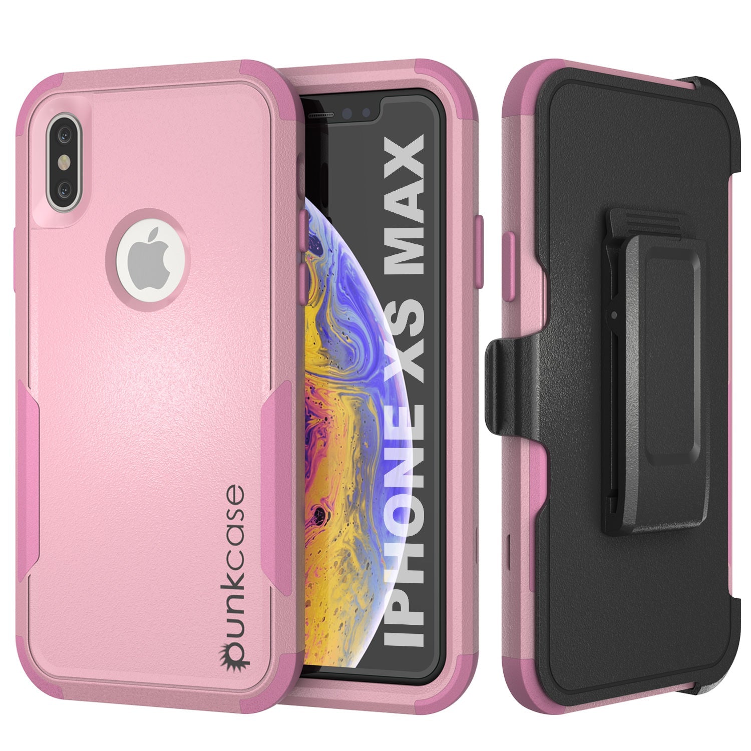 Capa Punkcase para iPhone XS Max com clip de cinto e holster de camadas múltiplas [Série Patron] [Rosa]