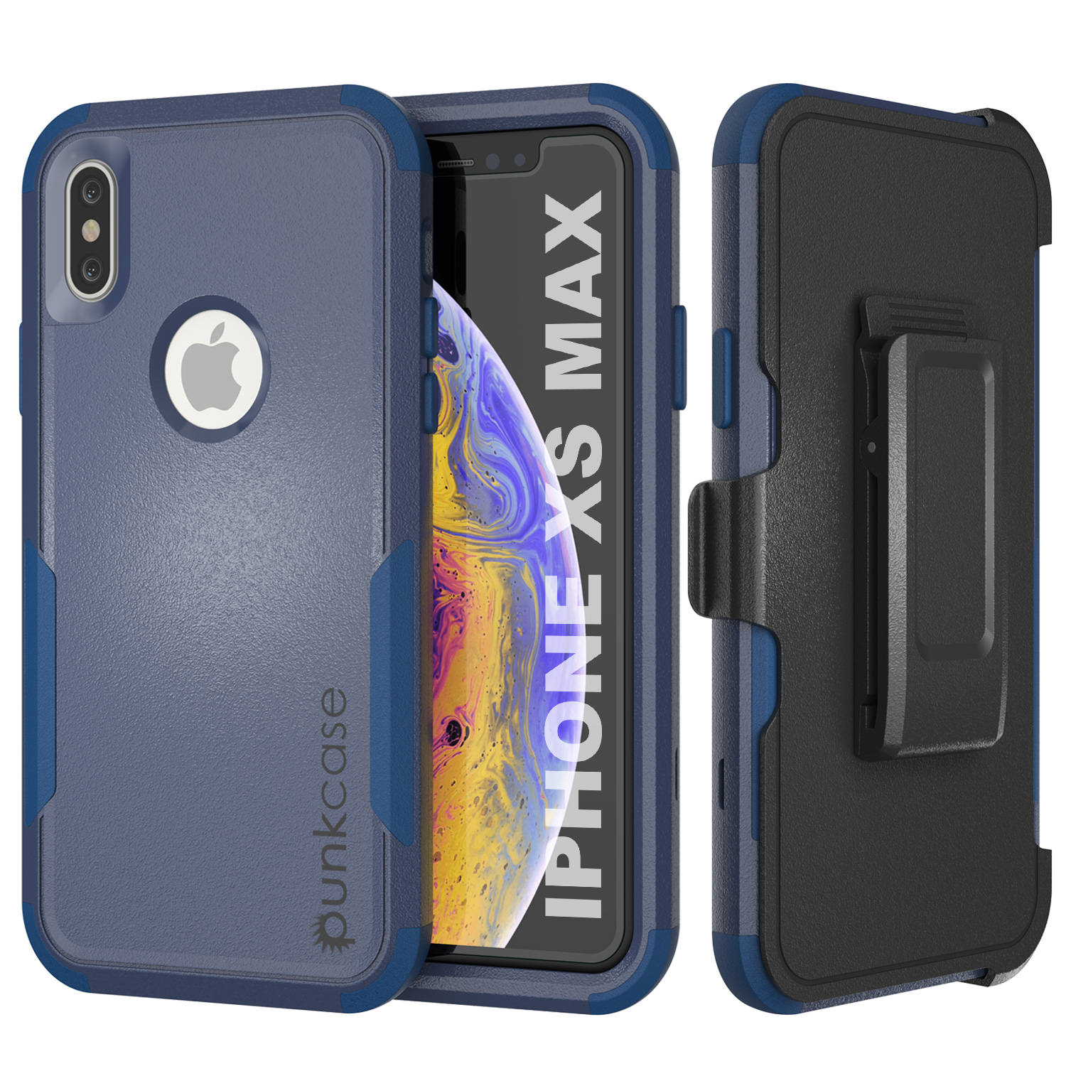 Capa de cinto Punkcase para iPhone XS Max com suporte de múltiplas camadas [Série Patron] [Azul Marinho]