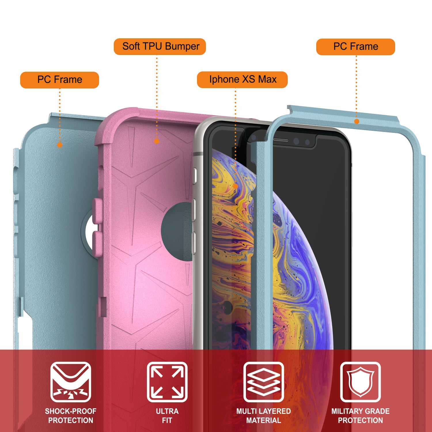 Punkcase for iPhone XS Max Belt Clip Multilayer Holster Case [Patron Series] [Mint-Pink] (Color in image: Black)