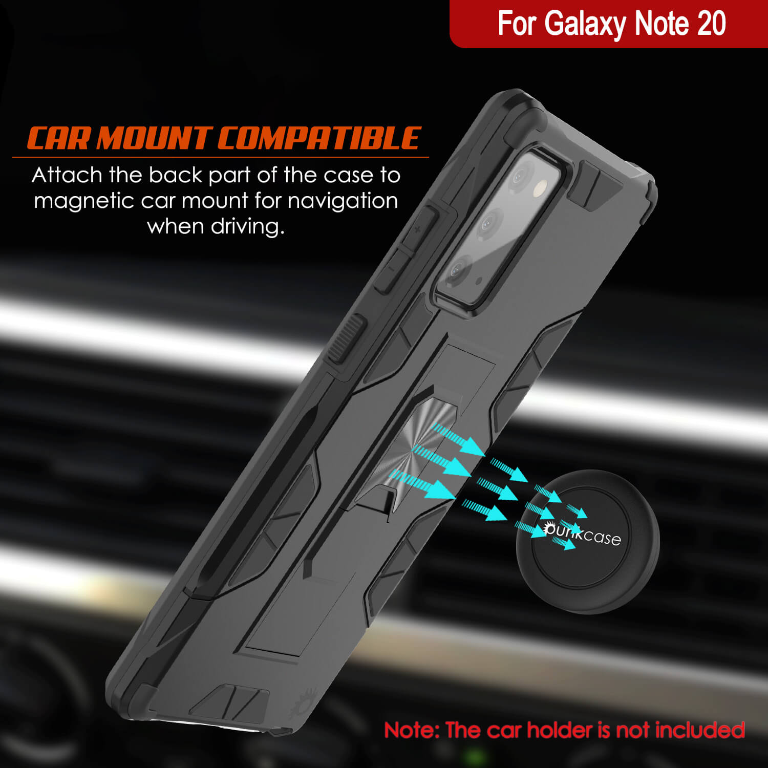Capa Punkcase para Note 20 [Série ArmorShield] Caso de Dupla Camada Protetora Estilo Militar Preta