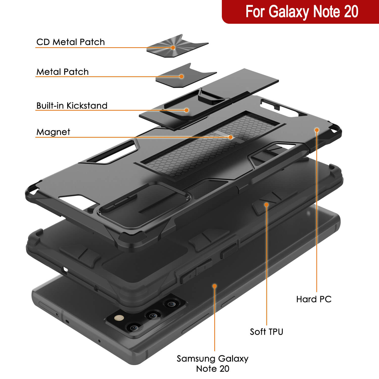 Capa Punkcase para Note 20 [Série ArmorShield] Caso de Dupla Camada Protetora Estilo Militar Preta