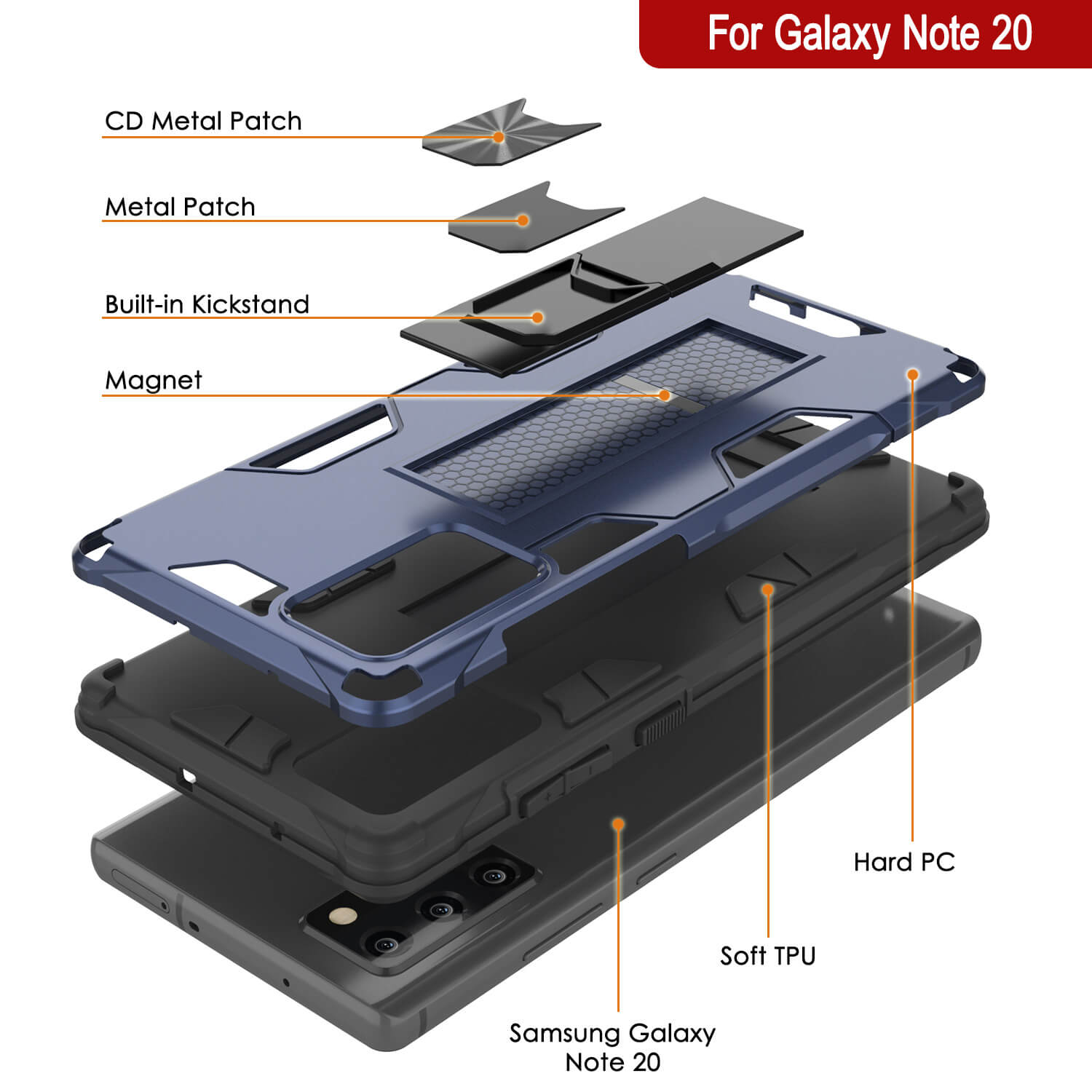 Capa Punkcase para Note 20 [Série ArmorShield] Estilo Militar Protetora Dual Layer Azul Marinho