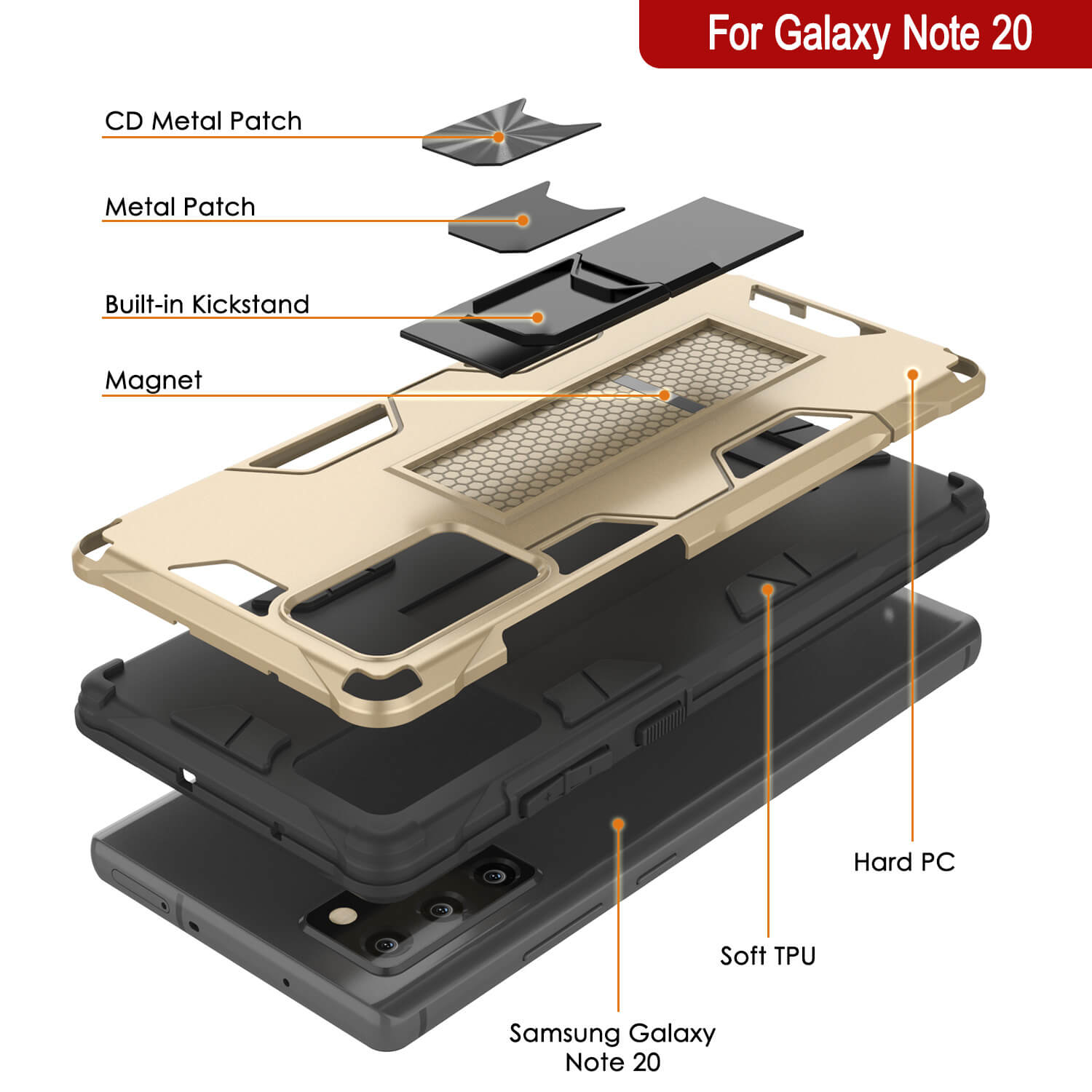 Capa Punkcase Note 20 [Série ArmorShield] Capa Protetora De Estilo Militar De Camada Dupla Dourado