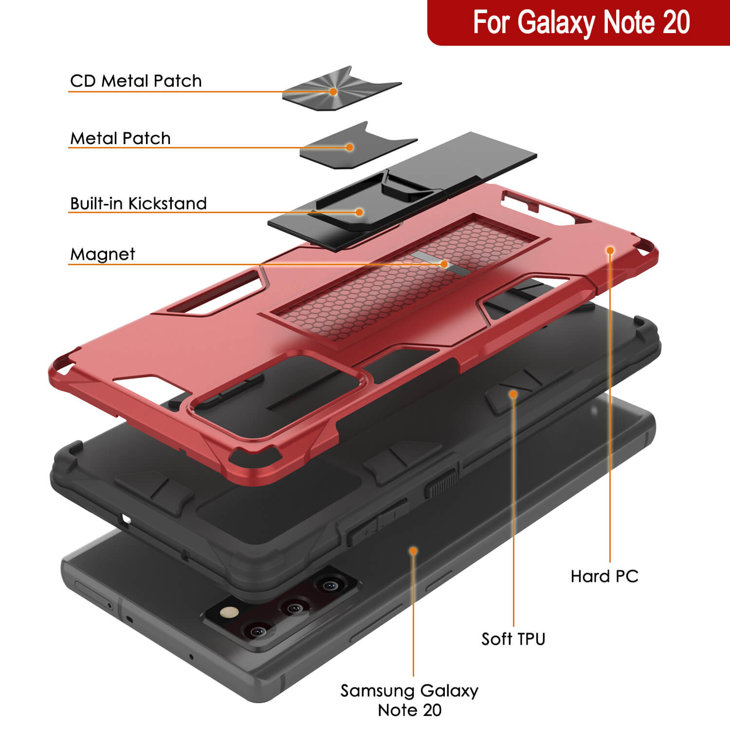 Capa Punkcase Note 20 [Série ArmorShield] Estilo Militar Protetor Capa de Camada Dupla Vermelha