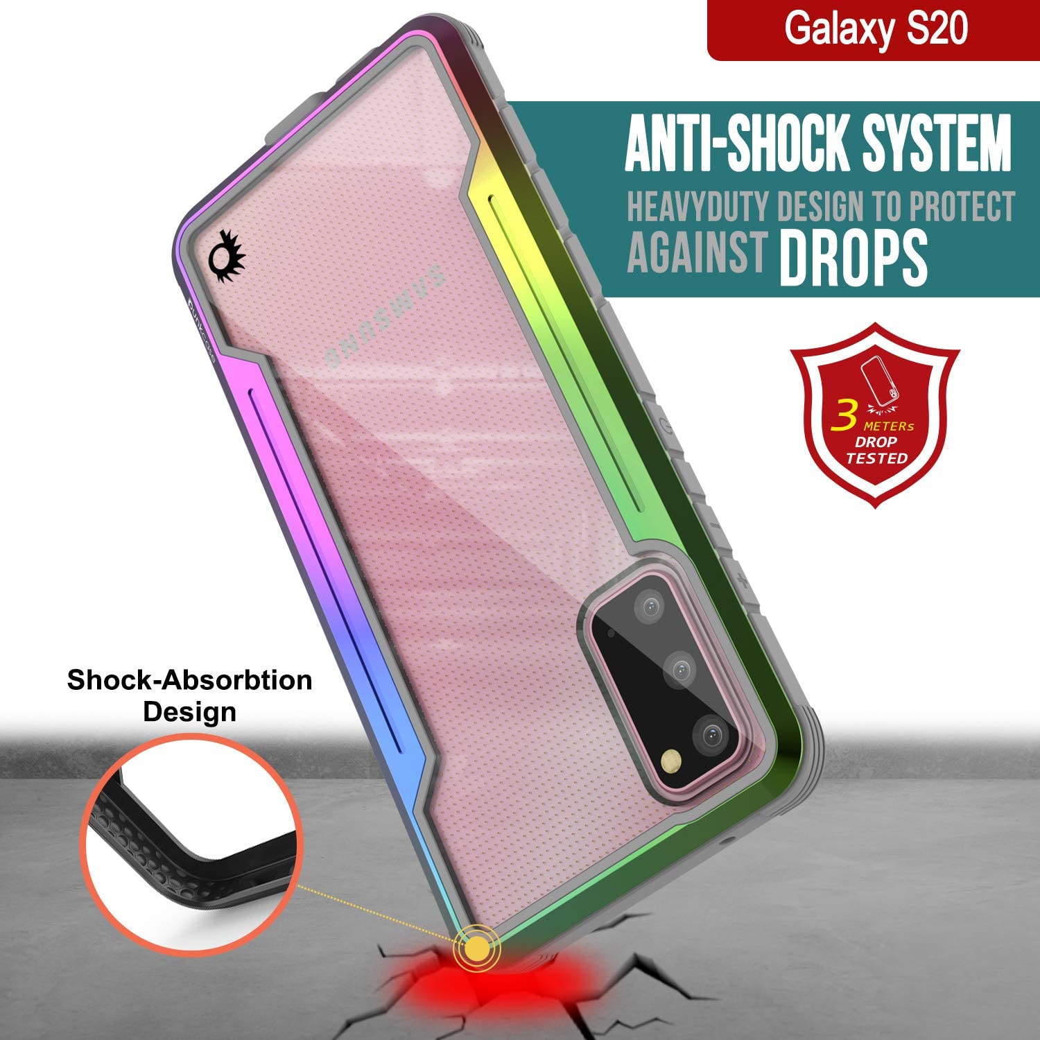 Capa protetora Punkcase S20 Ravenger de nível militar, em camadas múltiplas [Arco-íris]