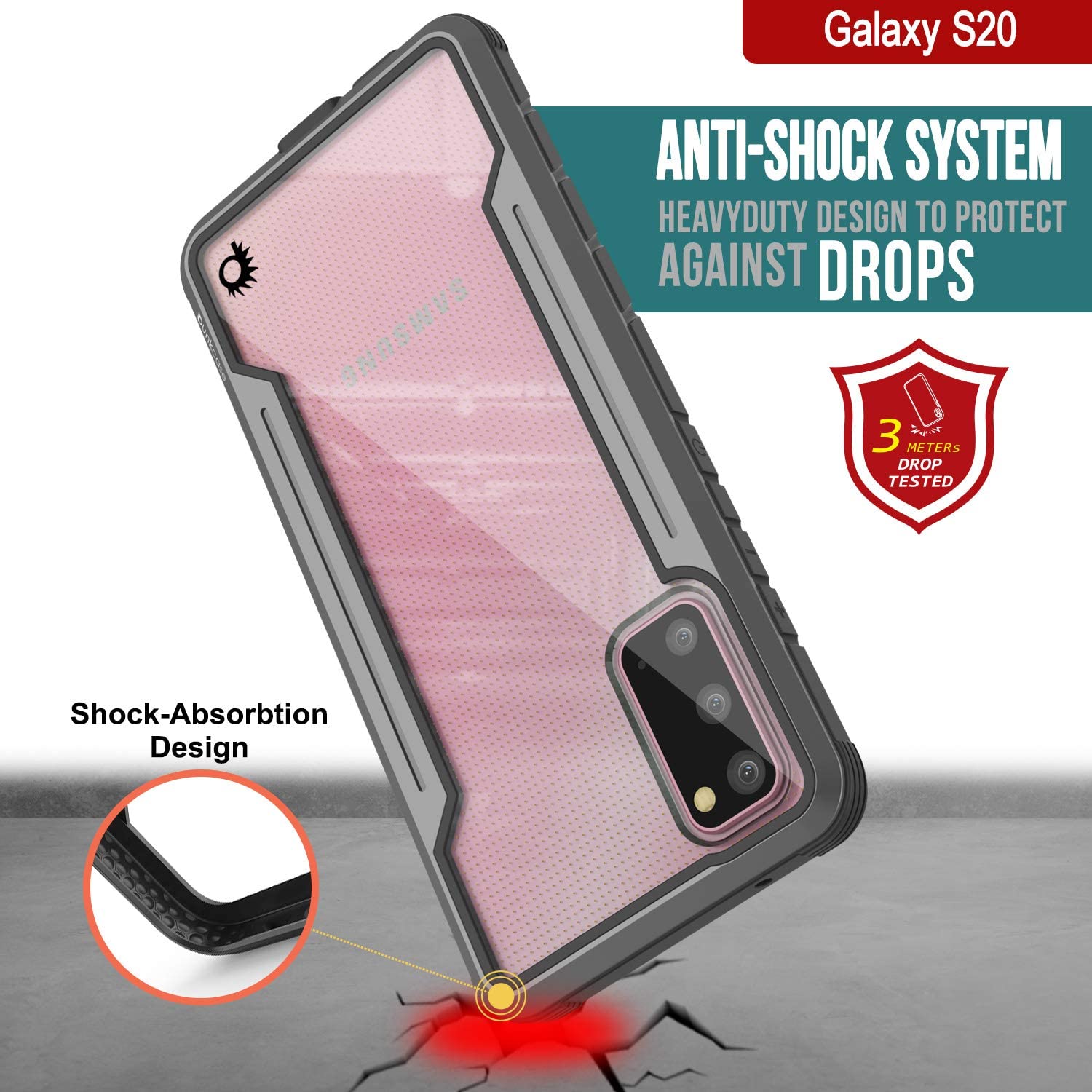 Capa protetora Punkcase S20 Ravenger de grau militar com camada múltipla [Cinza-Preto]