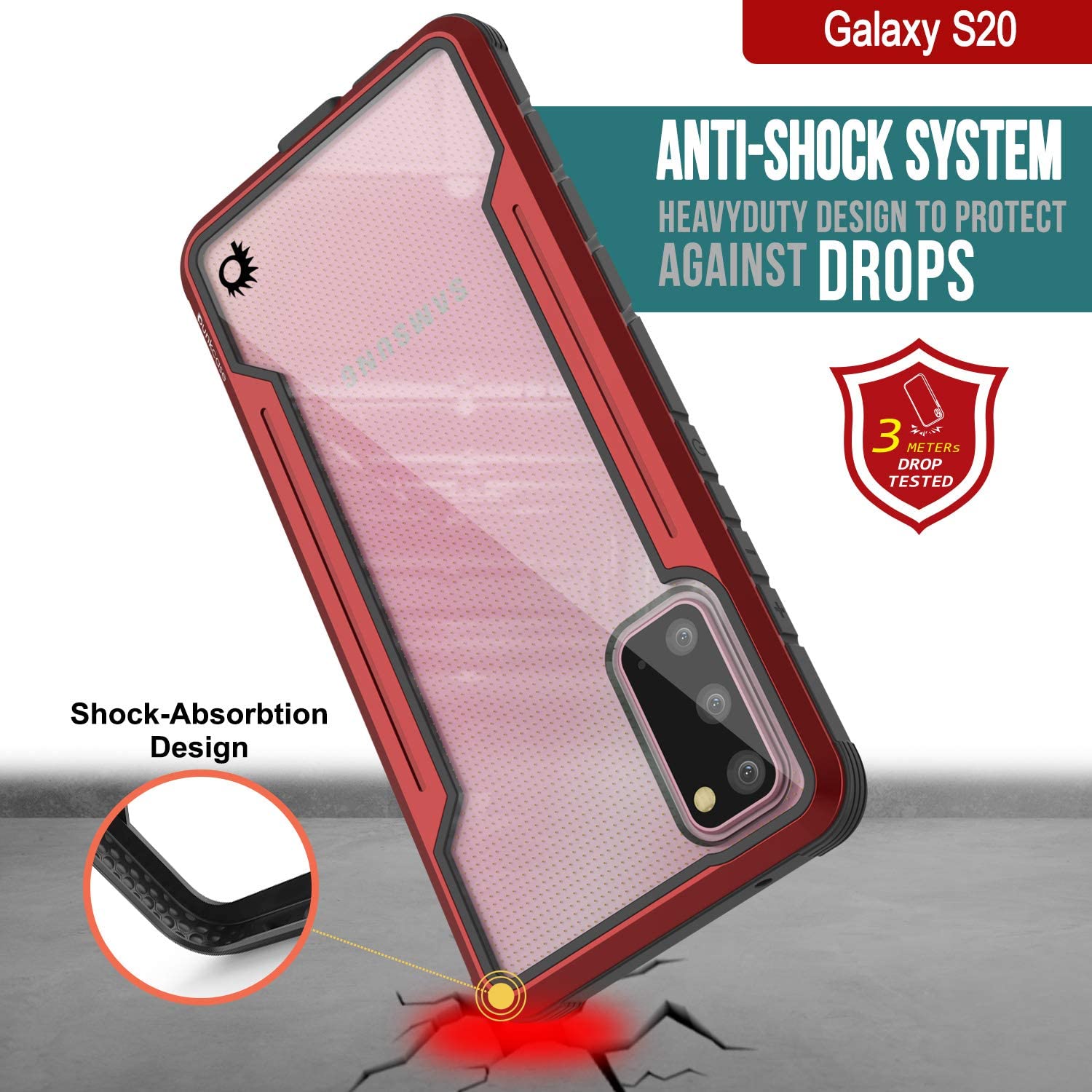 Capa Protetora Punkcase S20 Ravenger Grau Militar de Camada Múltipla [Vermelho]