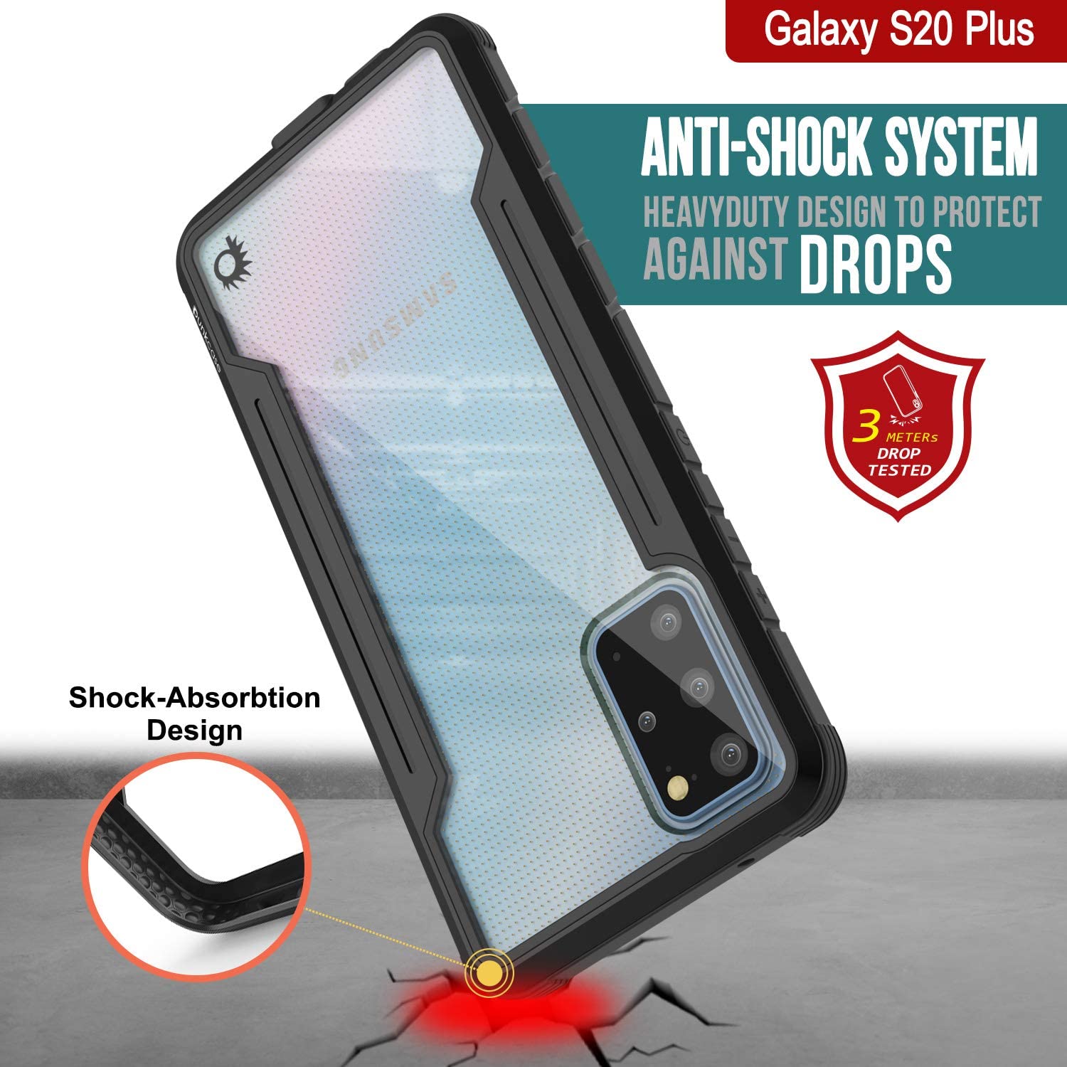Capa protetora Punkcase S20+ Plus ravenger de grau militar com várias camadas de proteção [preto]