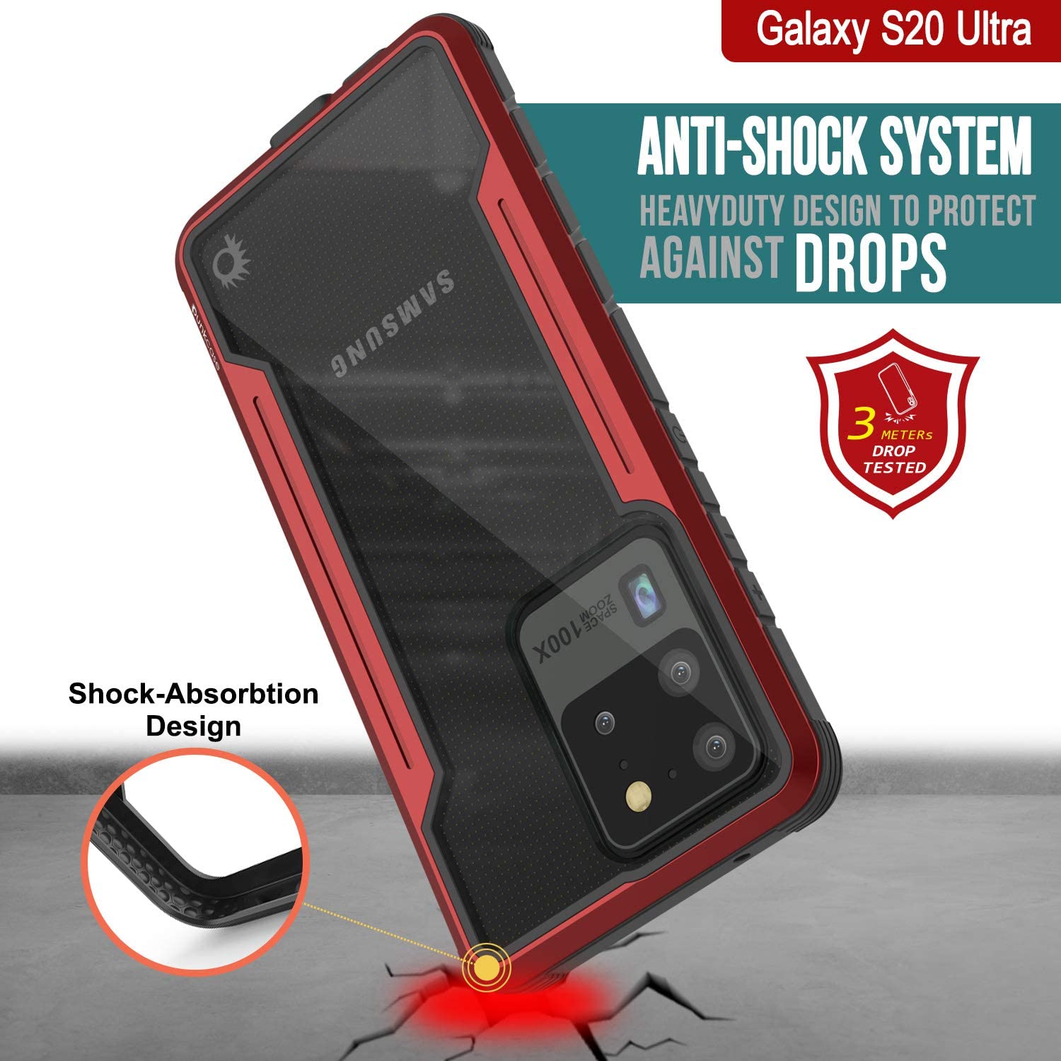 Capa de proteção Punkcase S20 Ultra ravenger de grau militar multicamada [Vermelho]