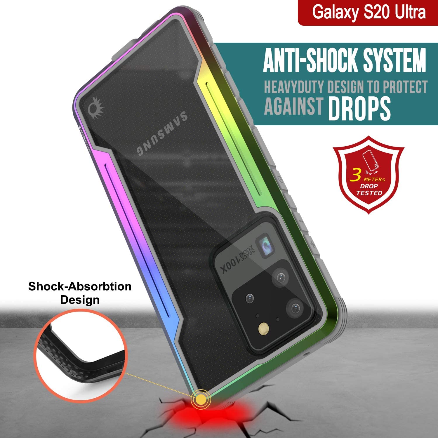 Capa protetora Punkcase S20 Ultra Ravenger de grau militar com várias camadas [Arco-íris]