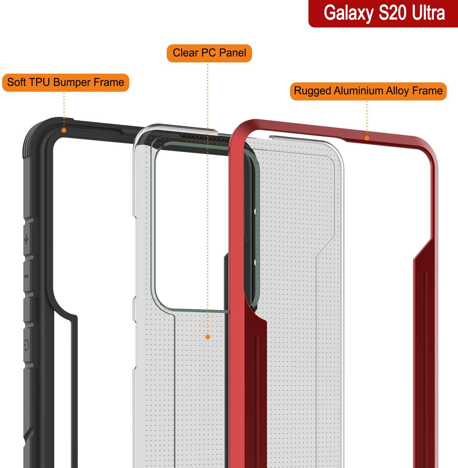 Capa de proteção Punkcase S20 Ultra ravenger de grau militar multicamada [Vermelho]