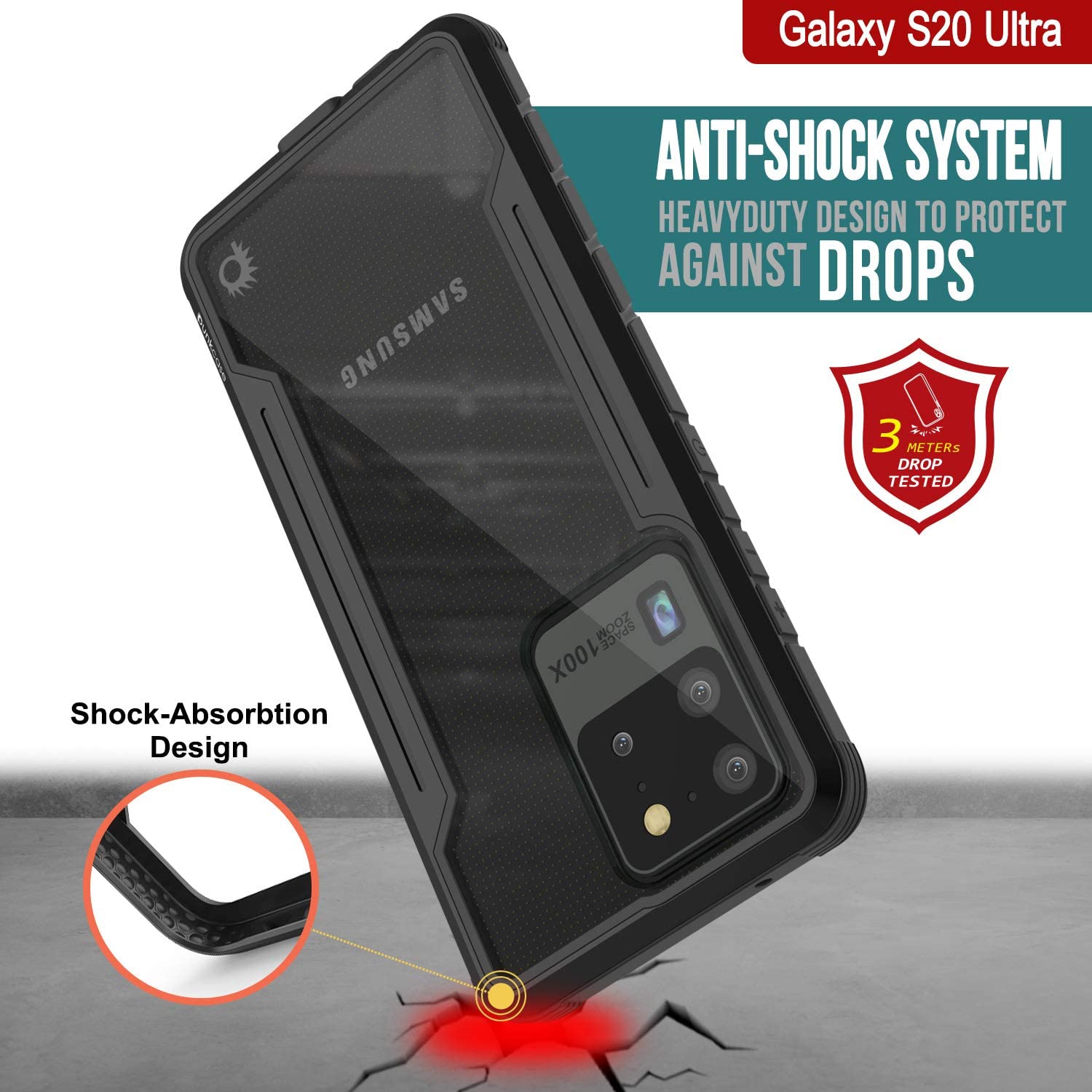 Capa de proteção militar Punkcase S20 Ultra Ravenger grade multilayer [Preto]