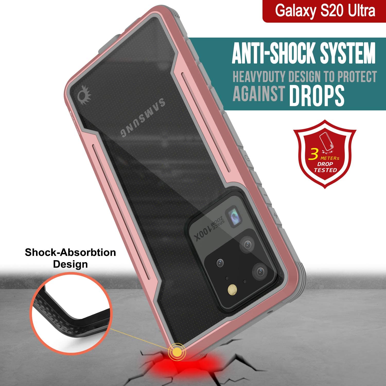 Capa Punkcase S20 Ultra ravenger Protetora de Grau Militar de Camada Múltipla [Rosa-Dourado]