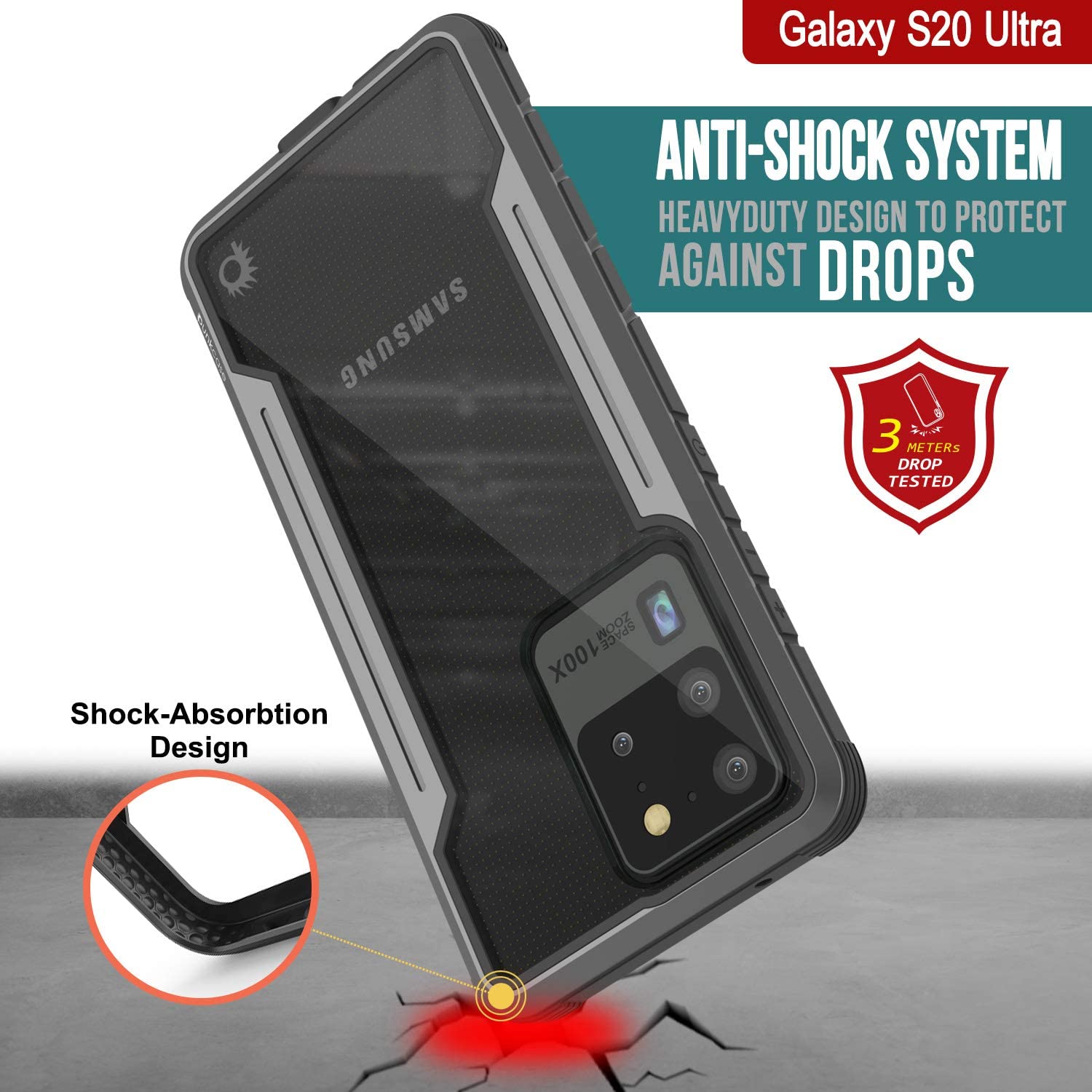 Capa protetora Punkcase S20 Ultra Ravenger de qualidade militar, com cobertura multicamada [cinza-preto]