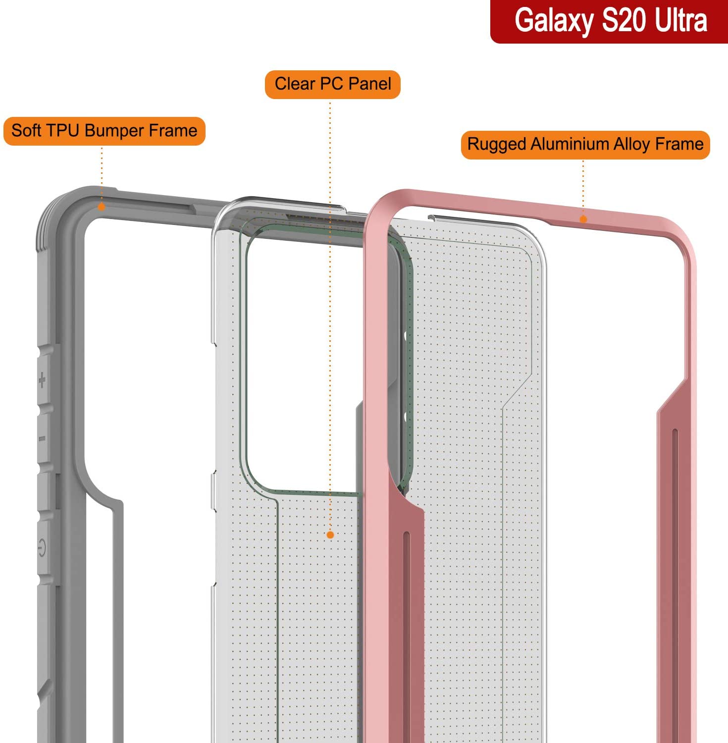 Capa Punkcase S20 Ultra ravenger Protetora de Grau Militar de Camada Múltipla [Rosa-Dourado]