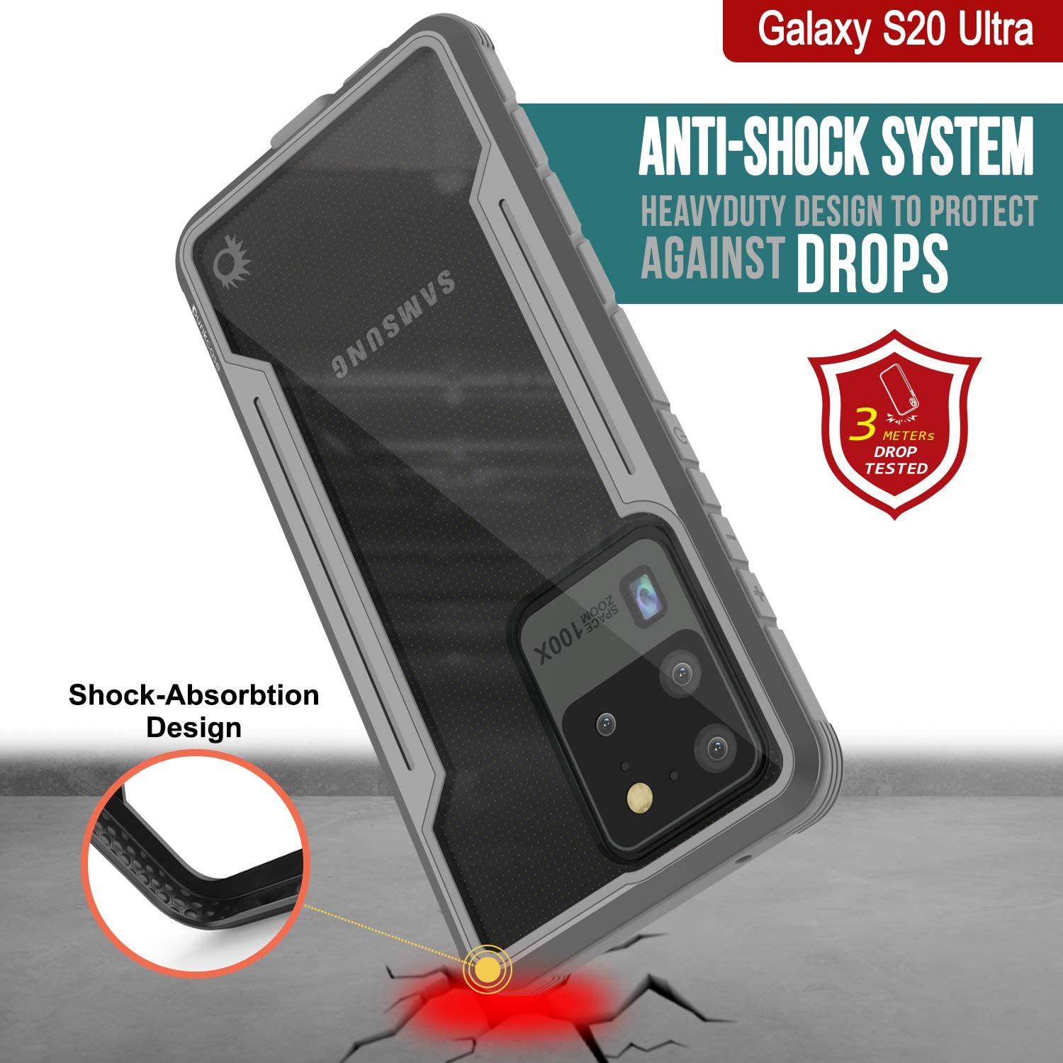 Punkcase Capa protetora S20 Ultra Ravenger de Grau Militar de Proteção Multicamadas [Cinza]