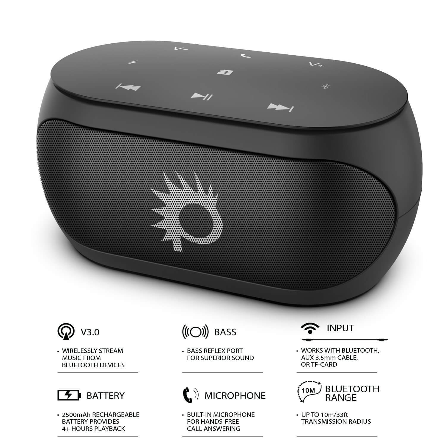 Punkcase SILENCER Alto-falante Bluetooth Potente e Portátil com Grave Acentuado Slot para Cartão TF/SD/Entrada AUX, Viva-voz Hands-Free com Microfone