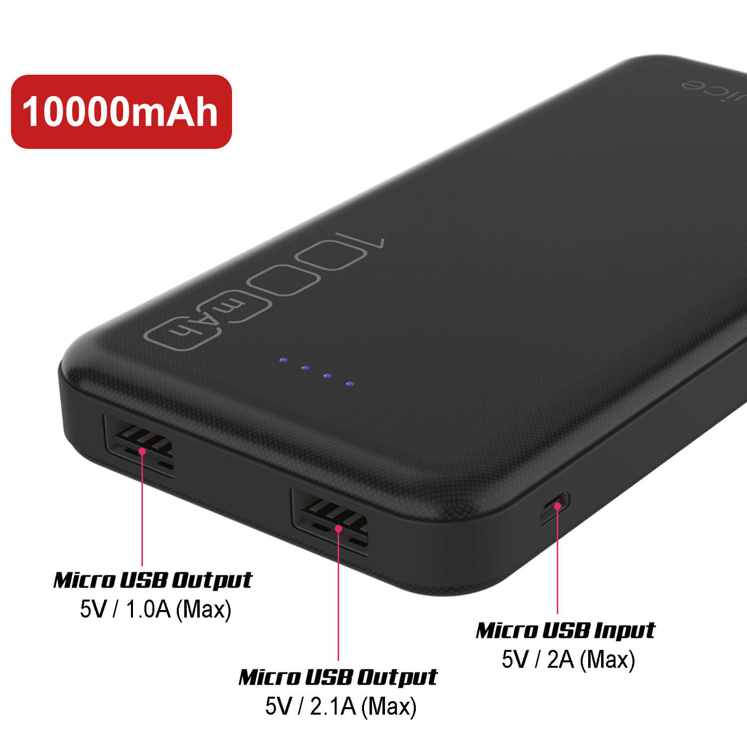 PunkCase PowerBank 10000mah Battery Pack for iPhone X/XS/Max/XR / 11/10, iPad, Samsung Galaxy S10 / S9 and Many More [Black] (Color in image: White)