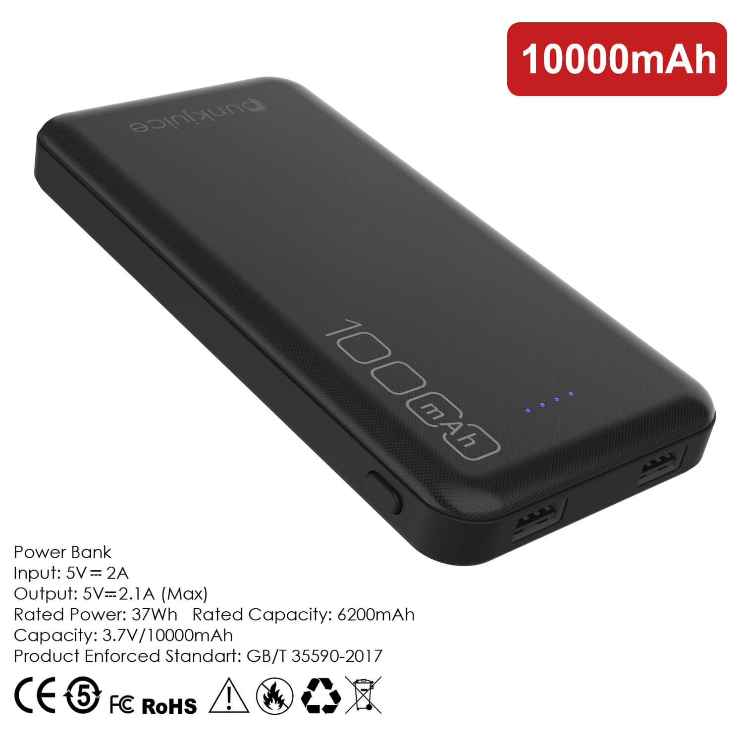 PunkCase PowerBank 10000mah Battery Pack for iPhone X/XS/Max/XR / 11/10, iPad, Samsung Galaxy S10 / S9 and Many More [Black] 