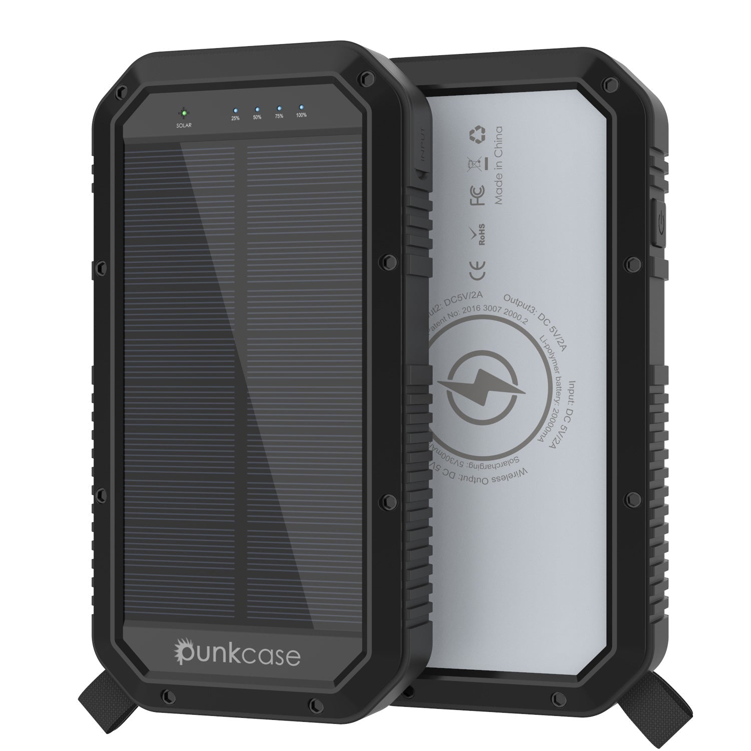 Capa PunkCase Solar Wireless PowerBank de 20000 mAh para iPhone X/XS/Max/XR / 11/10, iPad, Samsung Galaxy S10 / S9 e Muitos Outros [Preto]