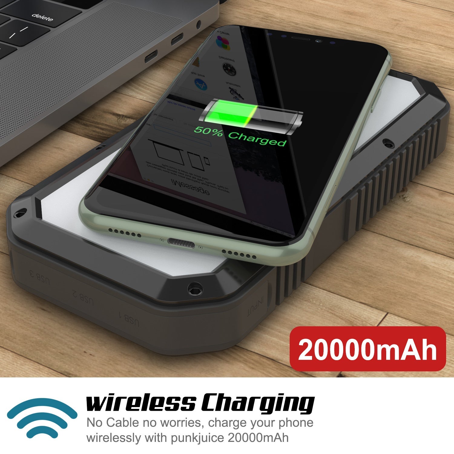 PunkCase Solar Wireless PowerBank 20000mah Battery Pack for iPhone X/XS/Max/XR / 11/10, iPad, Samsung Galaxy S10 / S9 and Many More [Black] 
