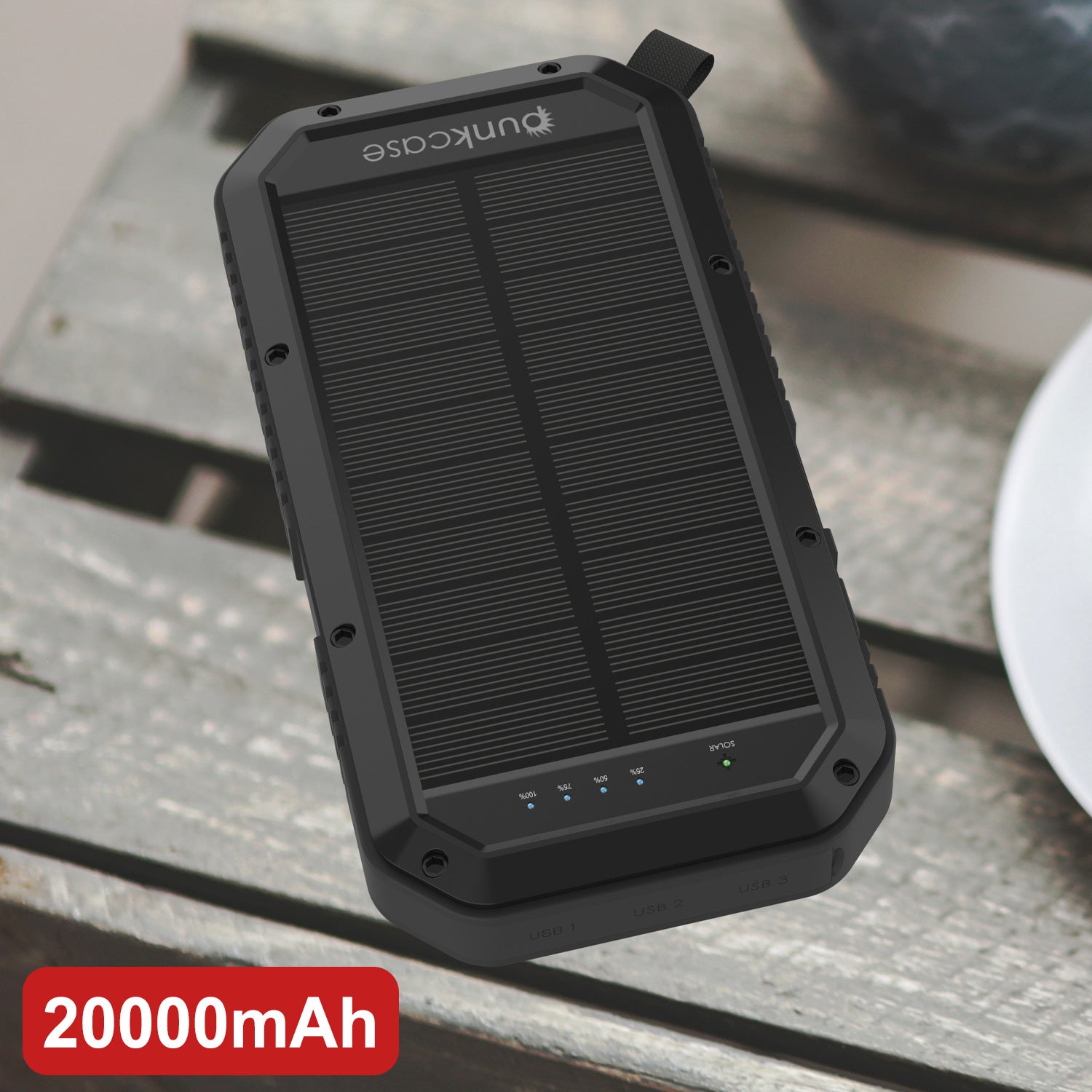 PunkCase Solar Wireless PowerBank 20000mah Battery Pack for iPhone X/XS/Max/XR / 11/10, iPad, Samsung Galaxy S10 / S9 and Many More [Black] 