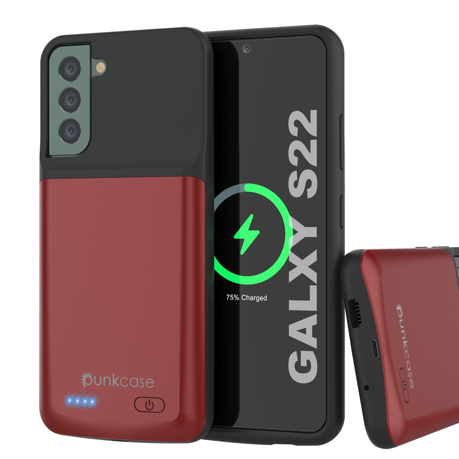 Capa de bateria PunkJuice S22 vermelha - Banco de energia portátil com carregamento de 4700mAh