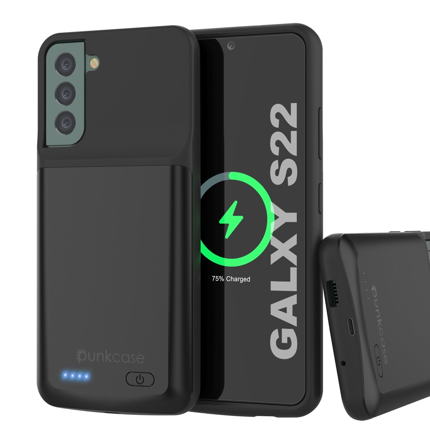 Capa de bateria PunkJuice S22 preta - Banco de suco de energia portátil com 4700mAh de carga