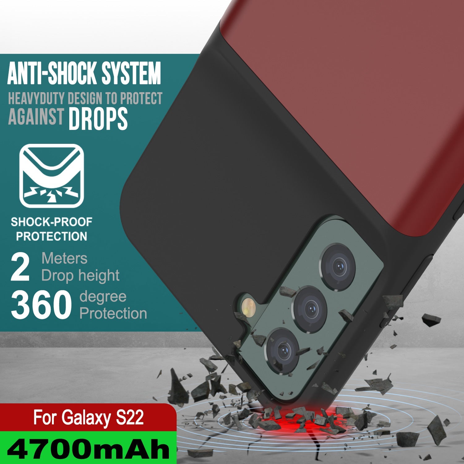 Capa de bateria PunkJuice S22 vermelha - Banco de energia portátil com carregamento de 4700mAh