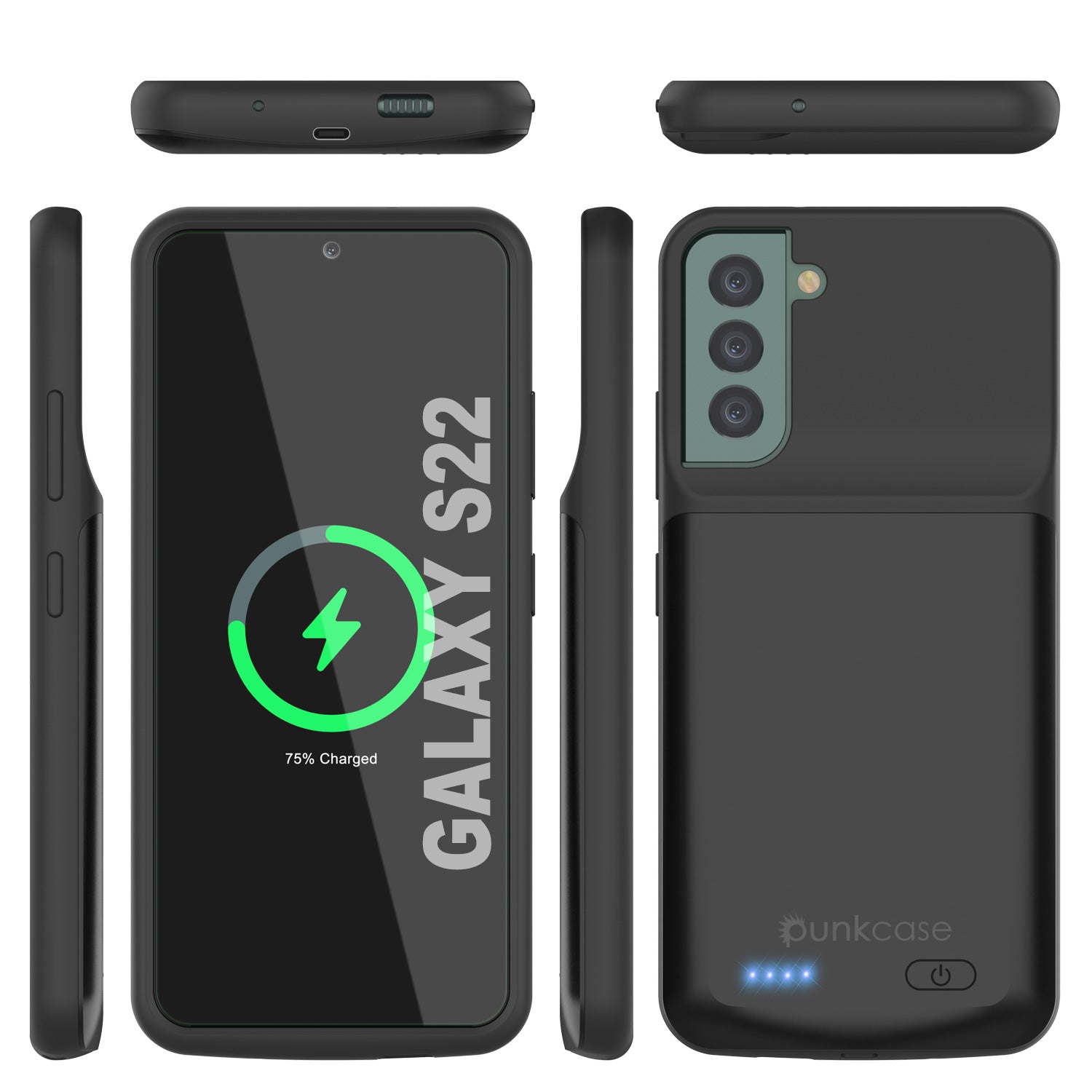 Capa de bateria PunkJuice S22 preta - Banco de suco de energia portátil com 4700mAh de carga